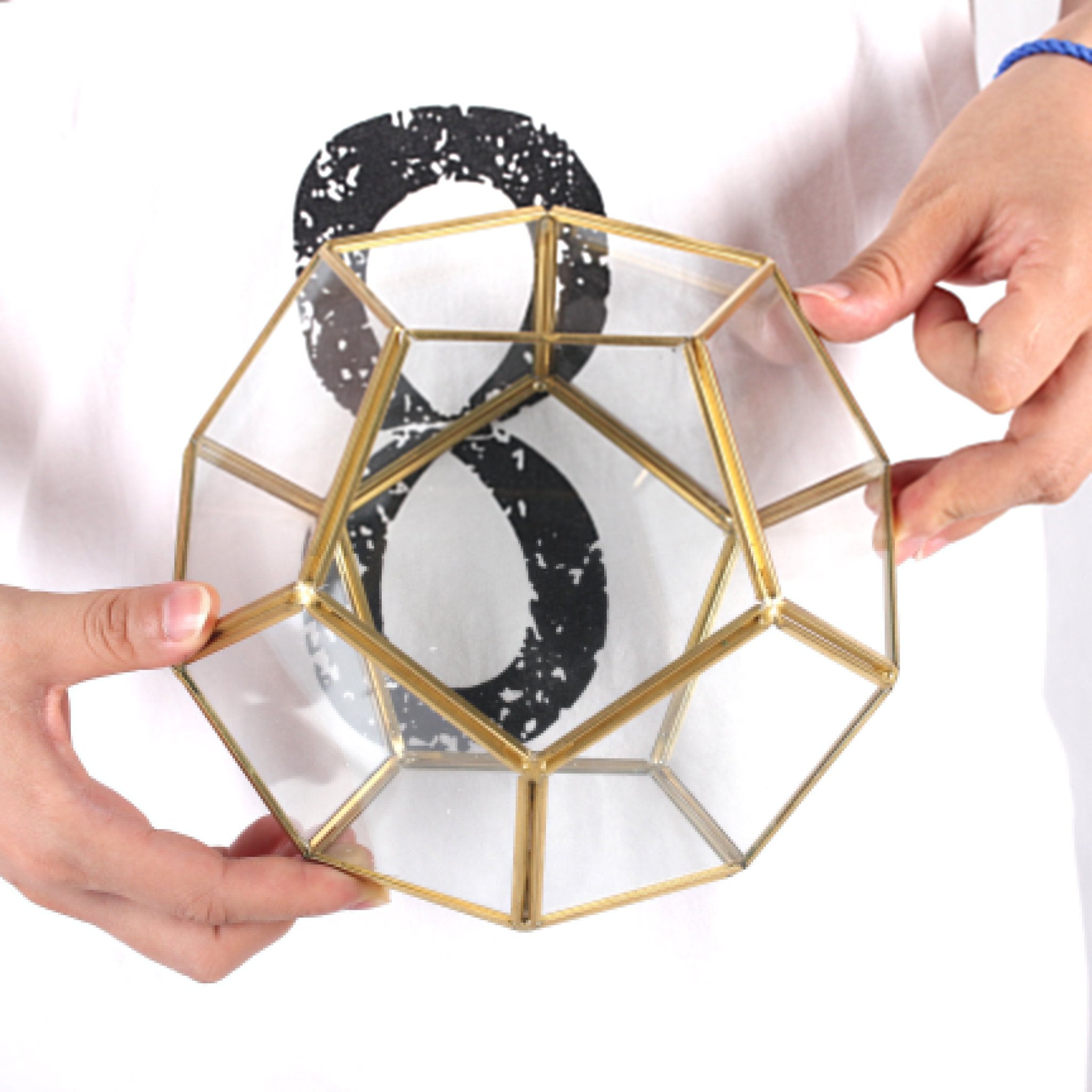 Handmade Gold Tabletop Polyhedron Glass Geometric Terrarium for Wedding Section Reception PP02A2 - NCYPgarden