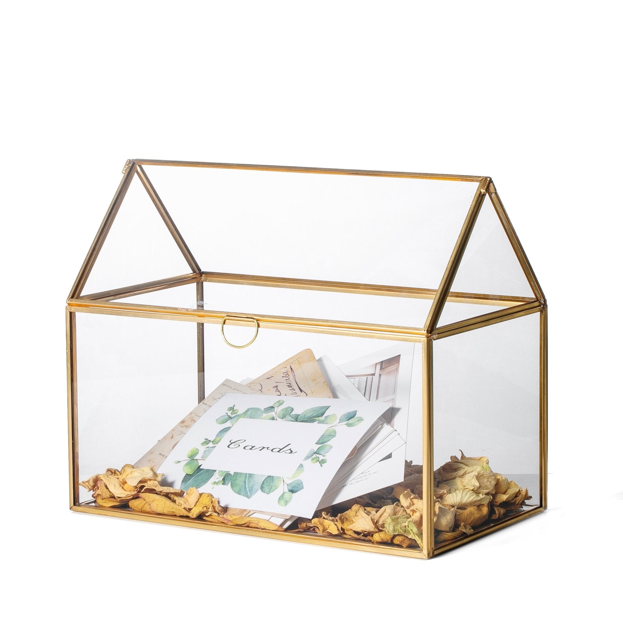 Geometric Glass Card Box Terrarium Rose Gold Handmade Pure Copper House Shape for Wedding Receiption - NCYPgarden