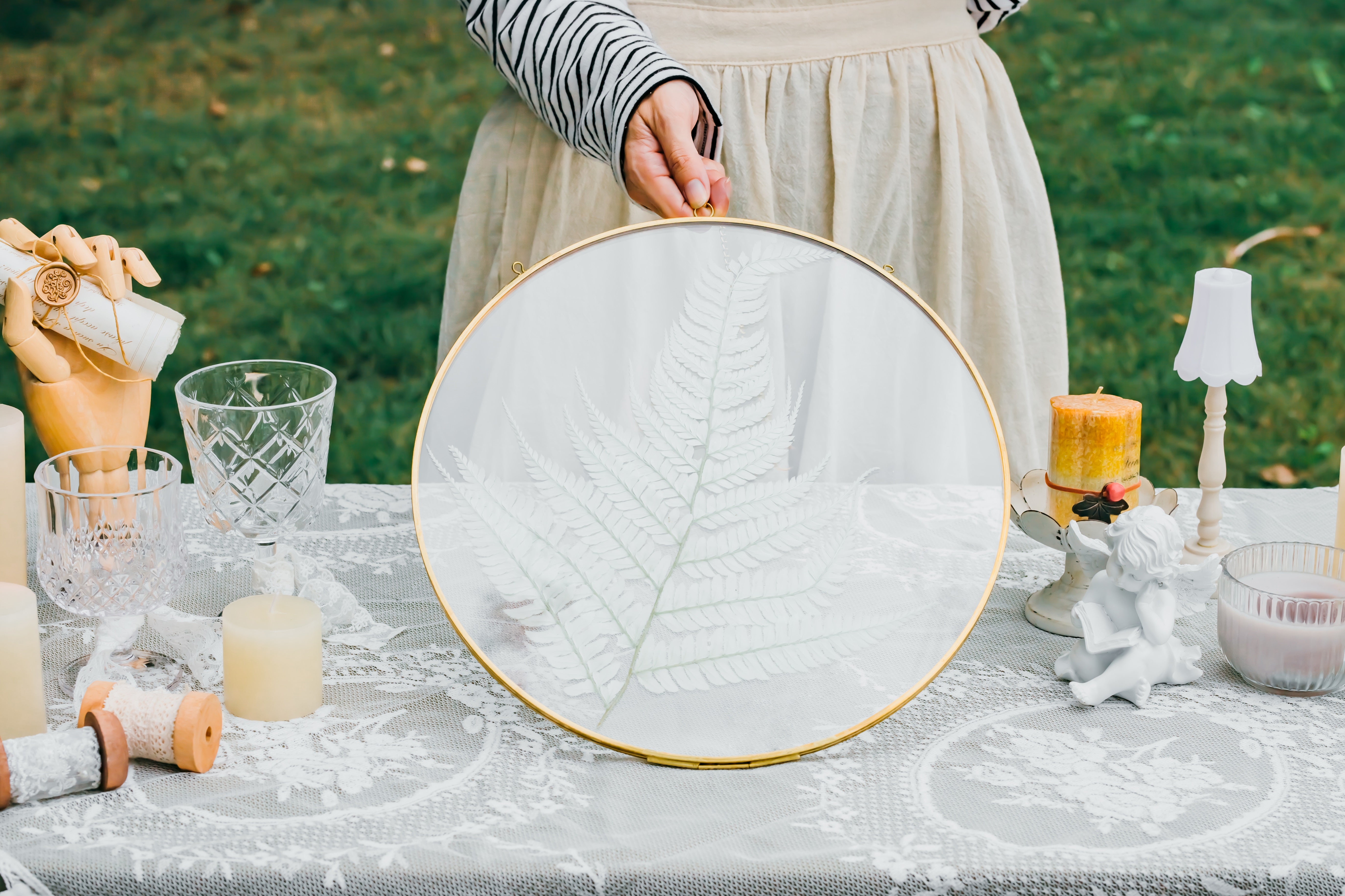 NCYP Wall Hanging Round 8" 10" 12" Herbarium Brass Glass Frame for Pressed Flowers, Poster, Double Glass, floating Frame - NCYPgarden