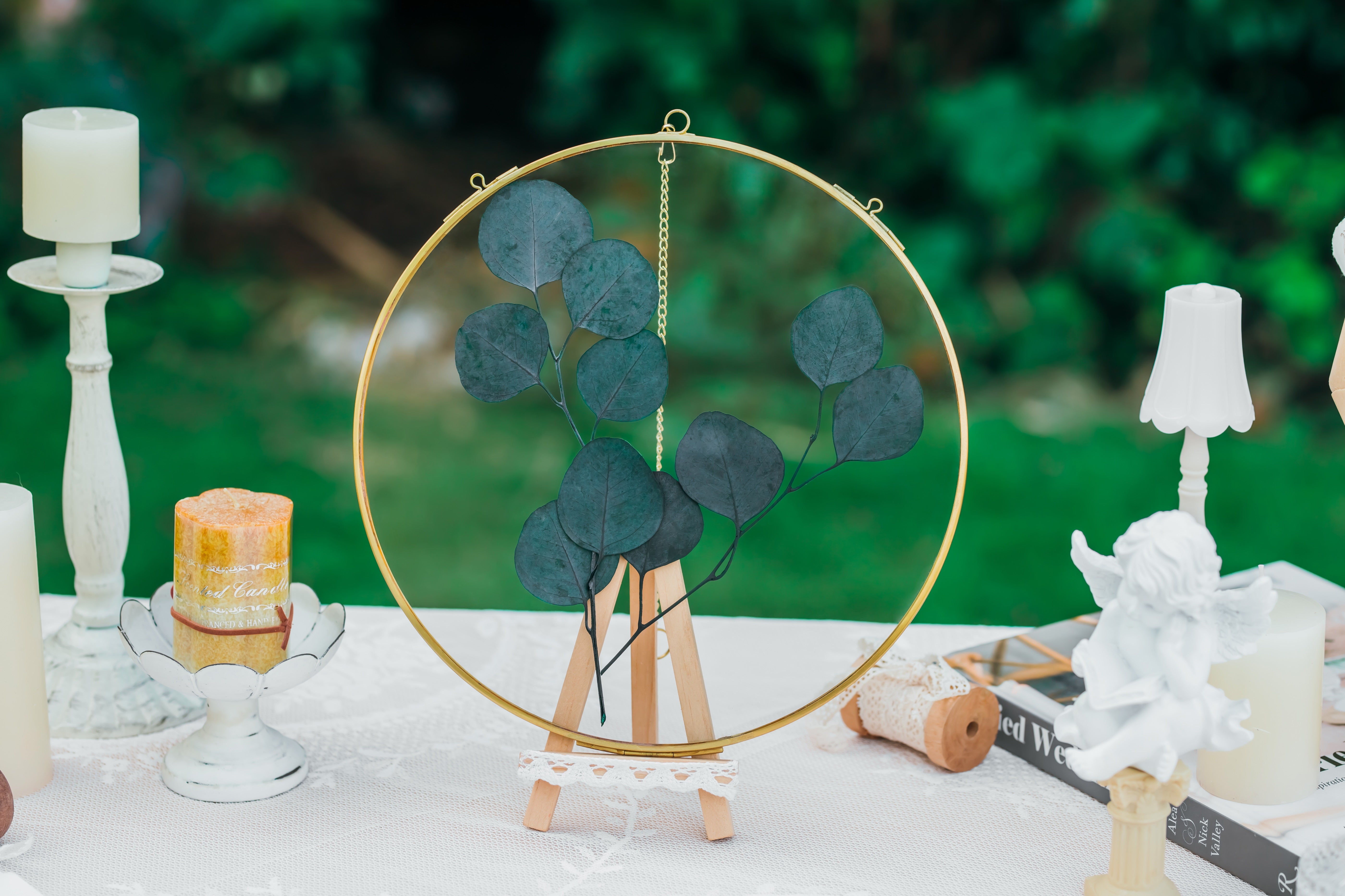 NCYP Wall Hanging Round 8" 10" 12" Herbarium Brass Glass Frame for Pressed Flowers, Poster, Double Glass, floating Frame - NCYPgarden
