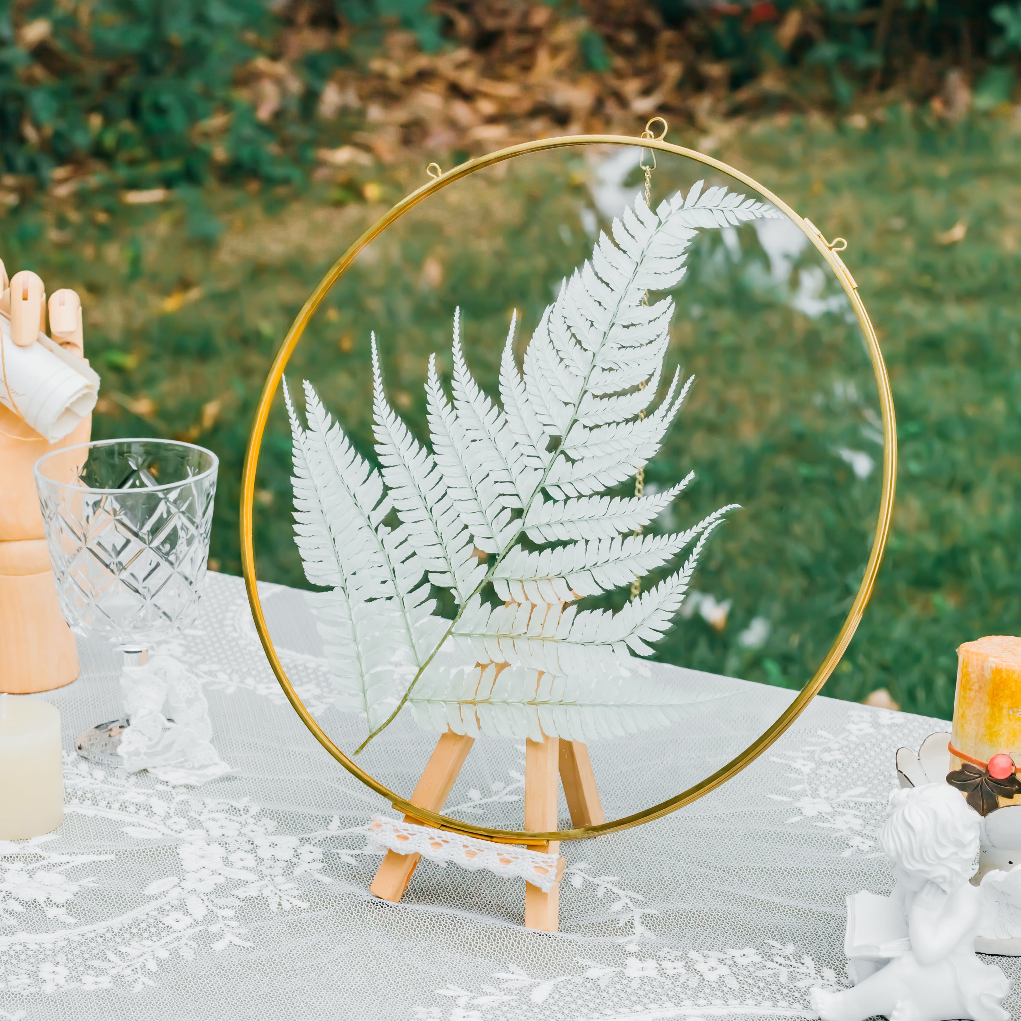 NCYP Wall Hanging Round 8" 10" 12" Herbarium Brass Glass Frame for Pressed Flowers, Poster, Double Glass, floating Frame - NCYPgarden