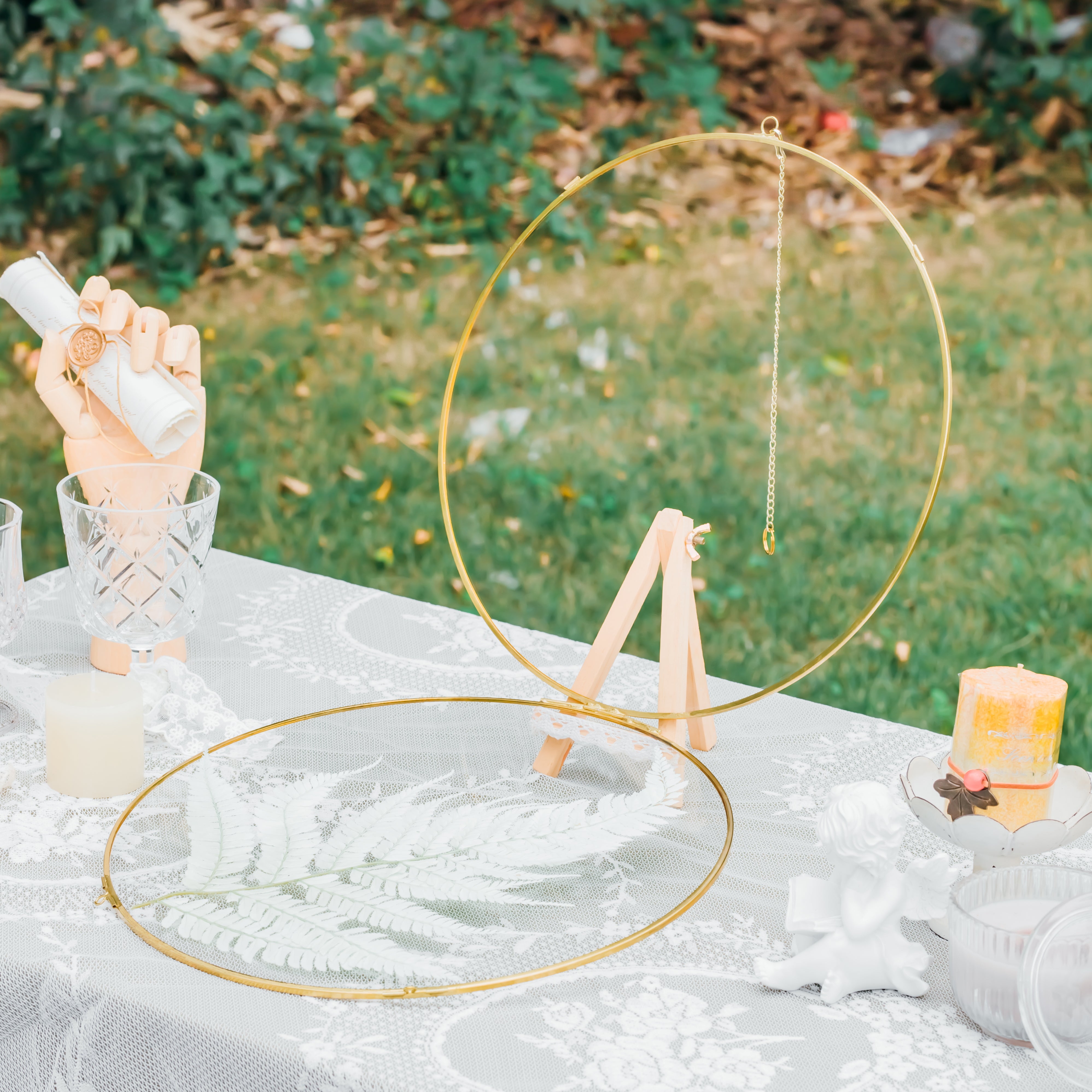 Round 6", 7" 10" 12" gold herbarium brass glass frame, Brass and Glass - NCYPgarden