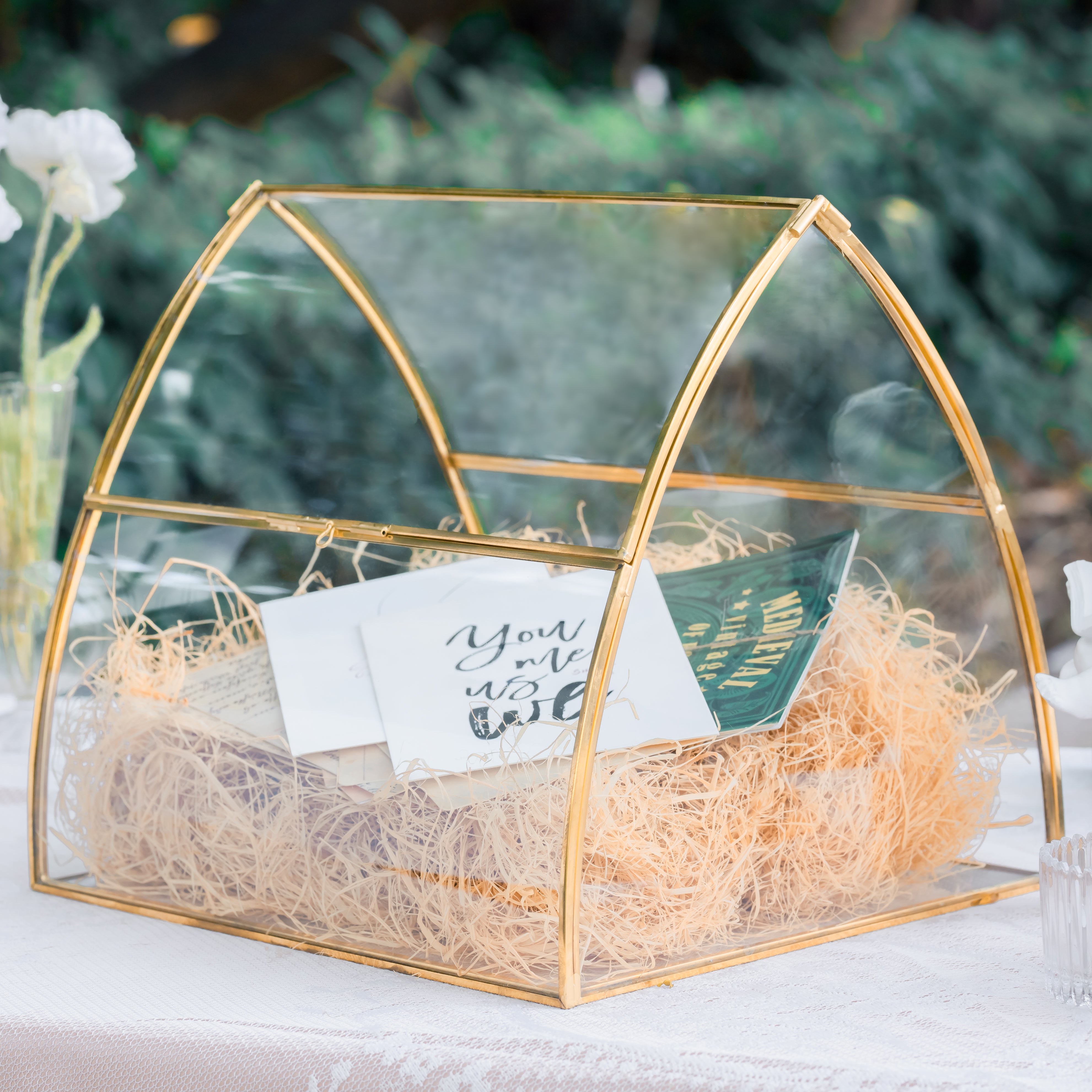 House Shape Arched Curved Roof Vintage Glass Card Box Terrarium, Handmade Brass for Wedding Receiption Wishwell Keepsake - NCYPgarden