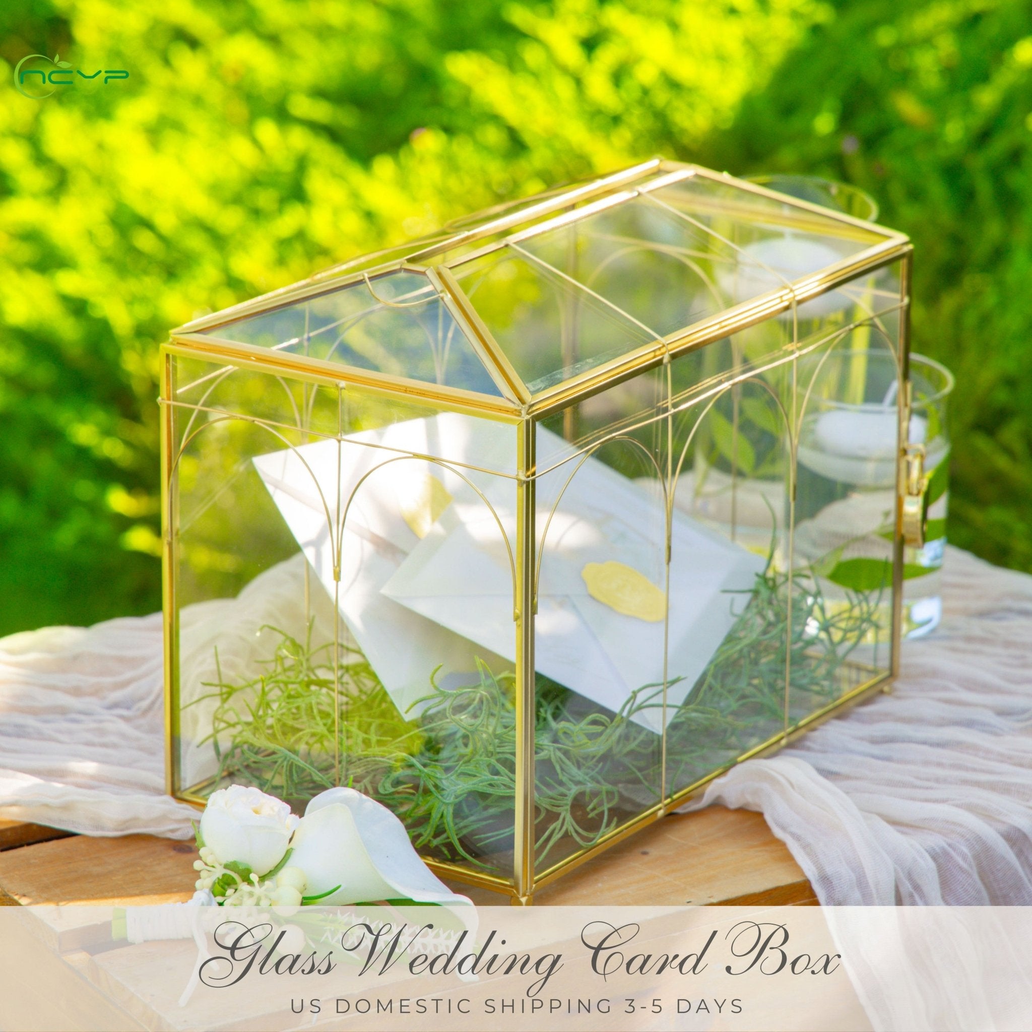 10.2" Handmade victorian Church Gold Wedding Card Box with Slot and Lock BG01L2 - NCYPgarden