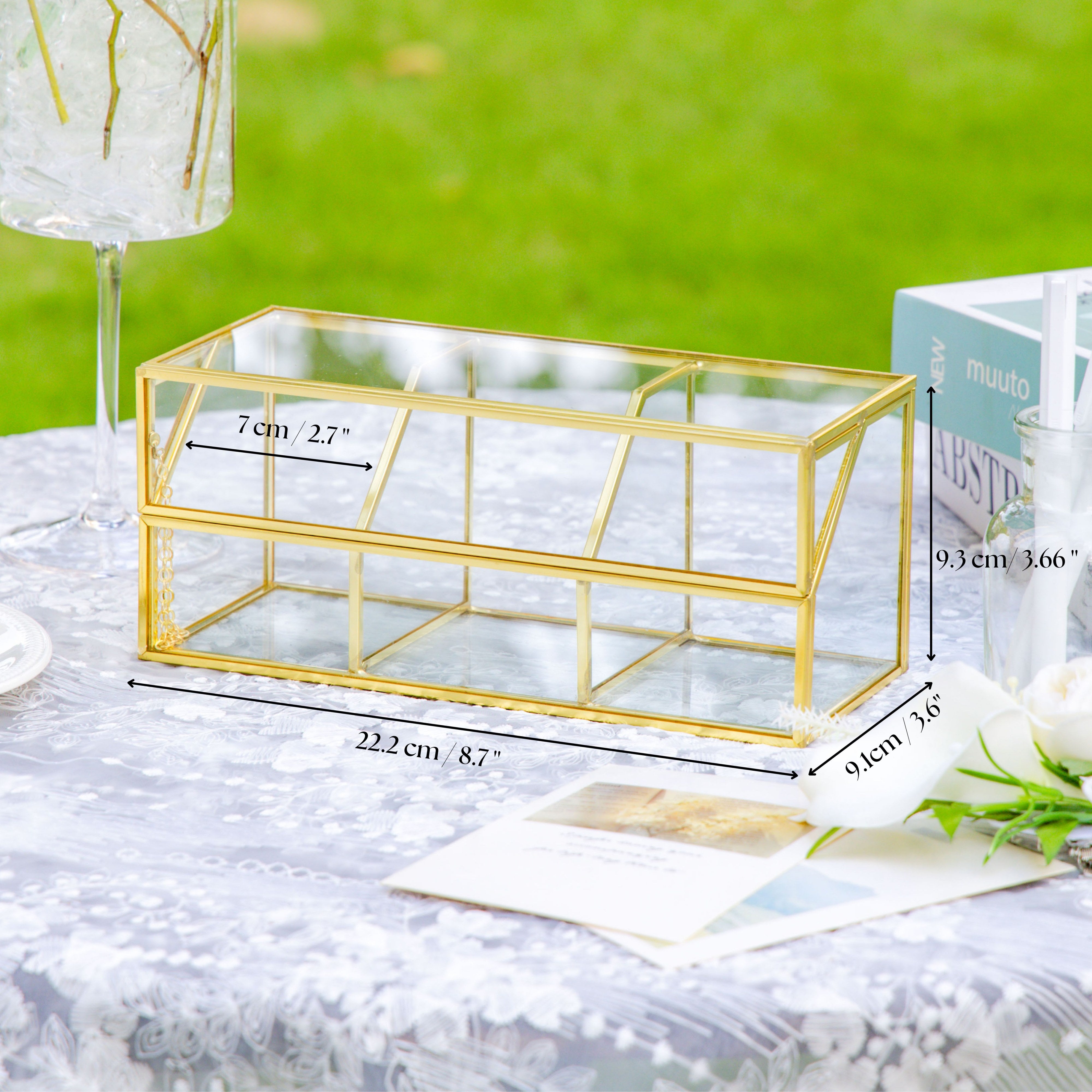 Glass Gold Tea Bag Box, 3 Compartments and Lid Storage Box, Tea Lovers Gift Box, Tea Organizer, Christmas Gift - NCYPgarden