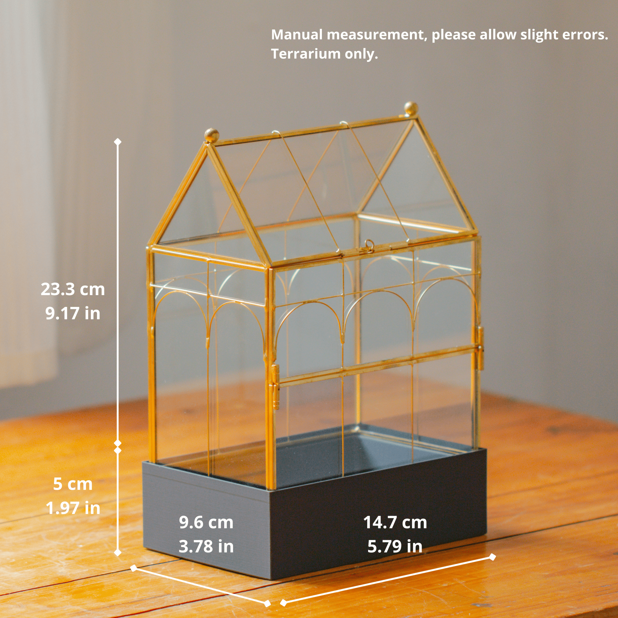 11” Gold Victorian Greenhouse Glass Terrarium with Water-Holding Base and Side Door - NCYPgarden