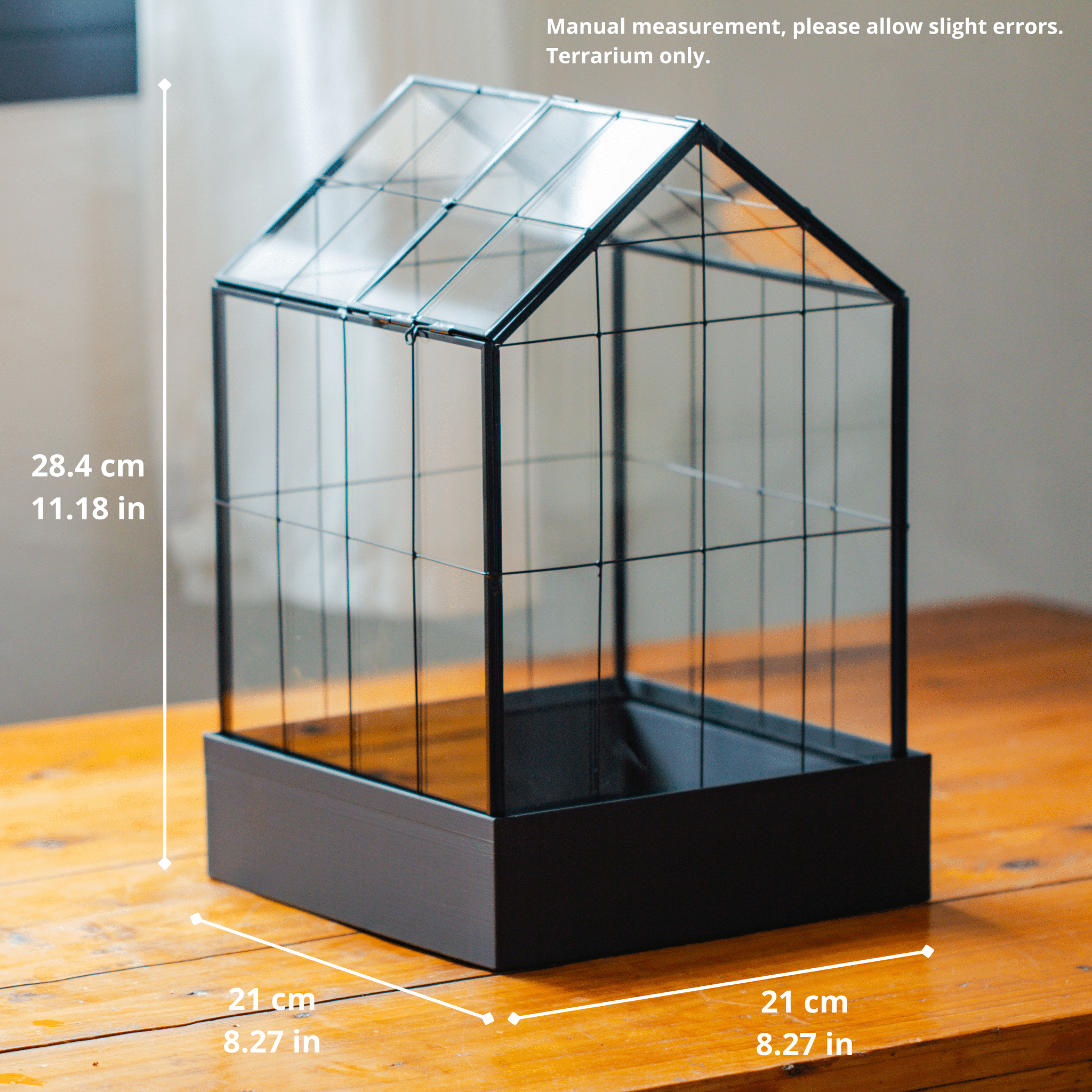 11” Vintage Greenhouse Glass Terrarium with Water-Holding Tray and Top Door PH10V2 - NCYPgarden