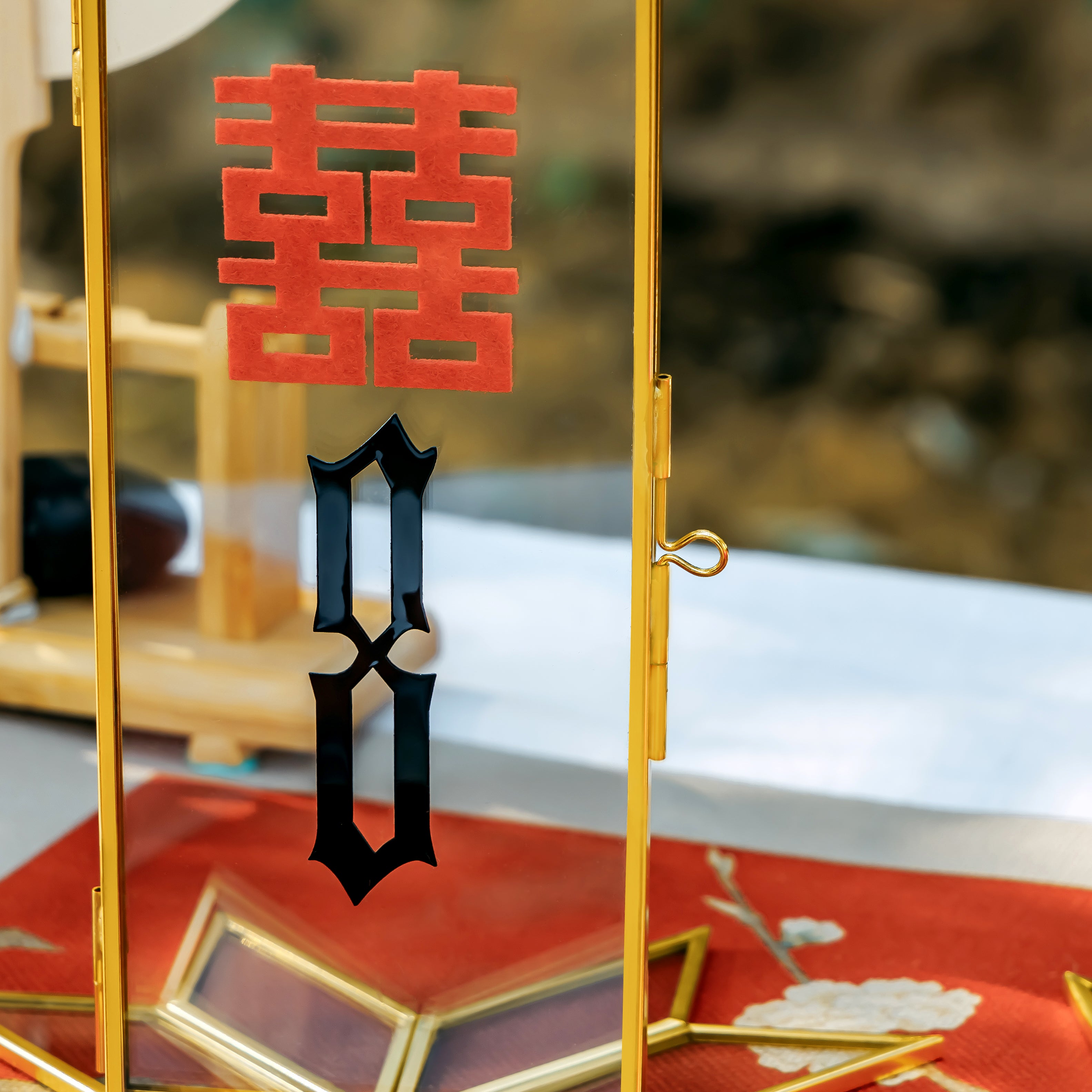 Geometric Gardenia Garden Gold Glass and Brass Wedding Table Number Holder, pressed flower frame - NCYPgarden