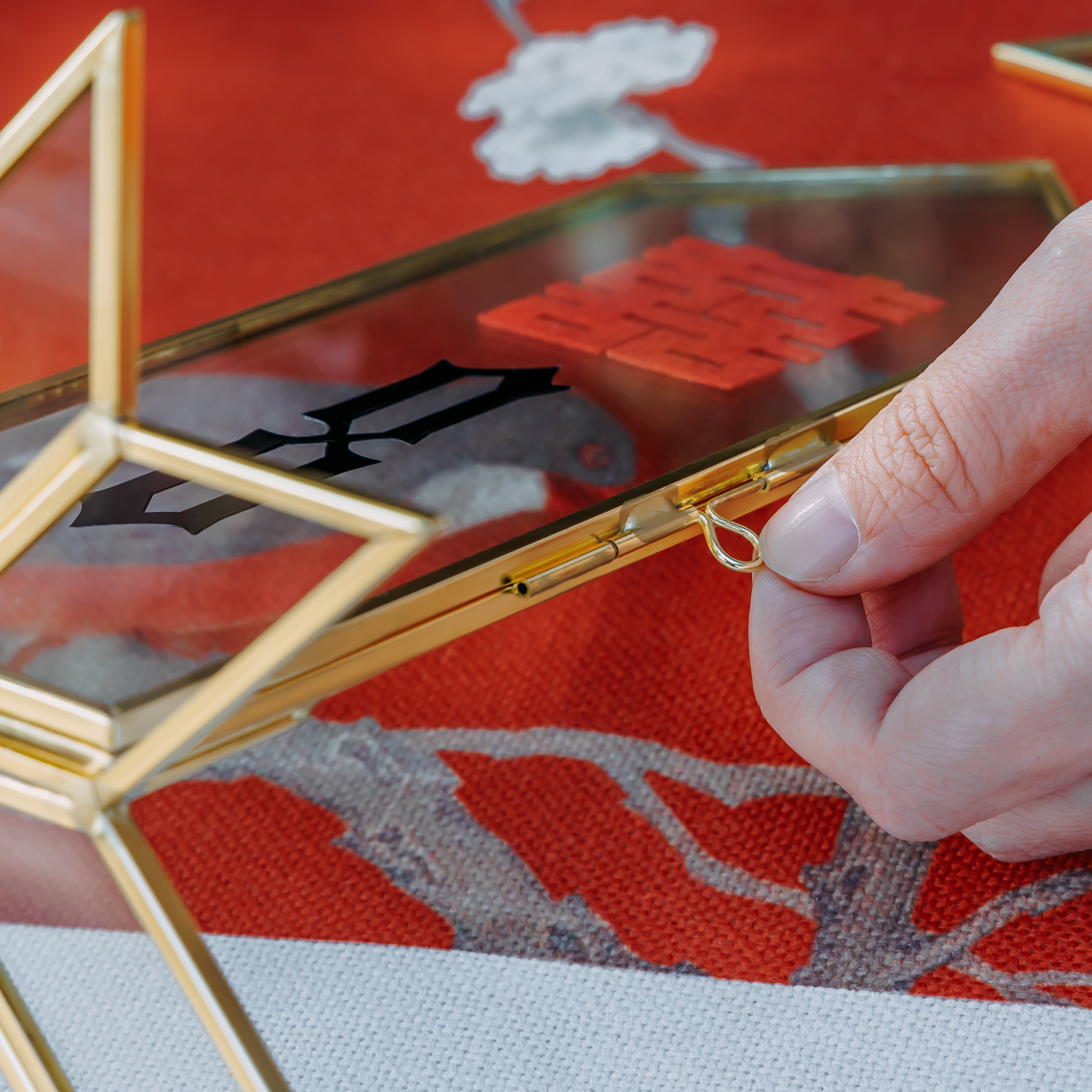 Geometric Gardenia Garden Gold Glass and Brass Wedding Table Number Holder, pressed flower frame - NCYPgarden