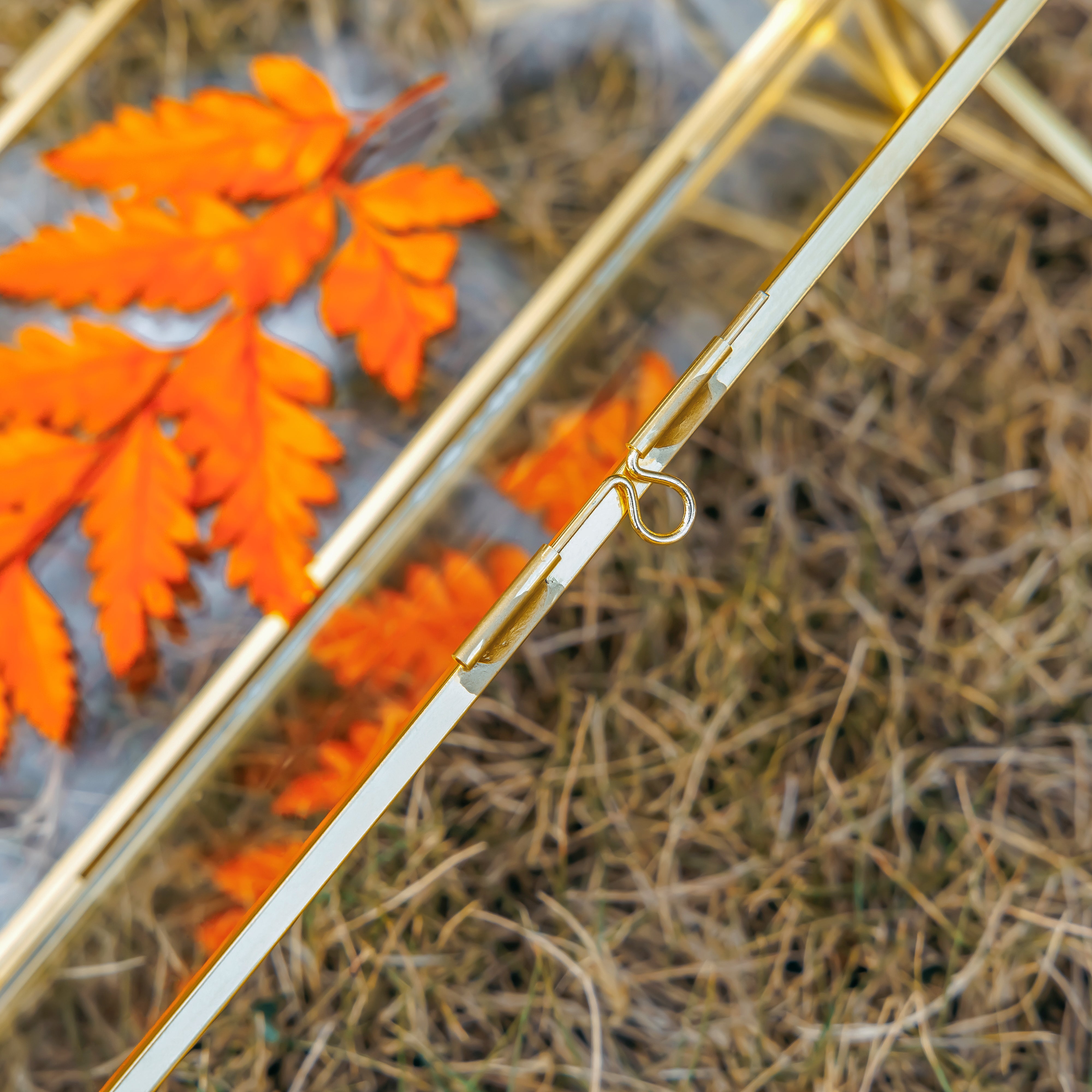 Geometric Gardenia Garden Gold Glass and Brass Wedding Table Number Holder, pressed flower frame - NCYPgarden