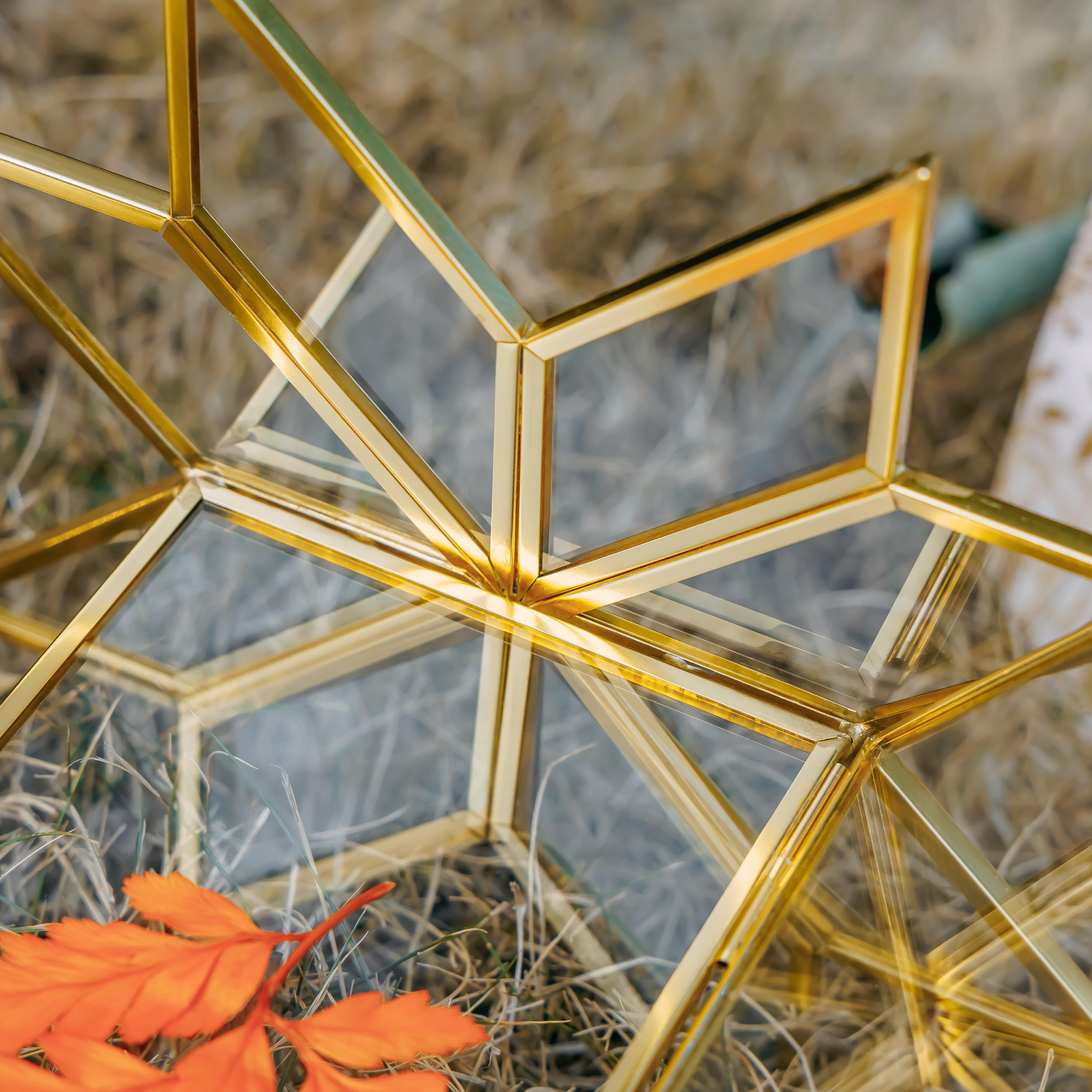 Geometric Gardenia Garden Gold Glass and Brass Wedding Table Number Holder, pressed flower frame - NCYPgarden