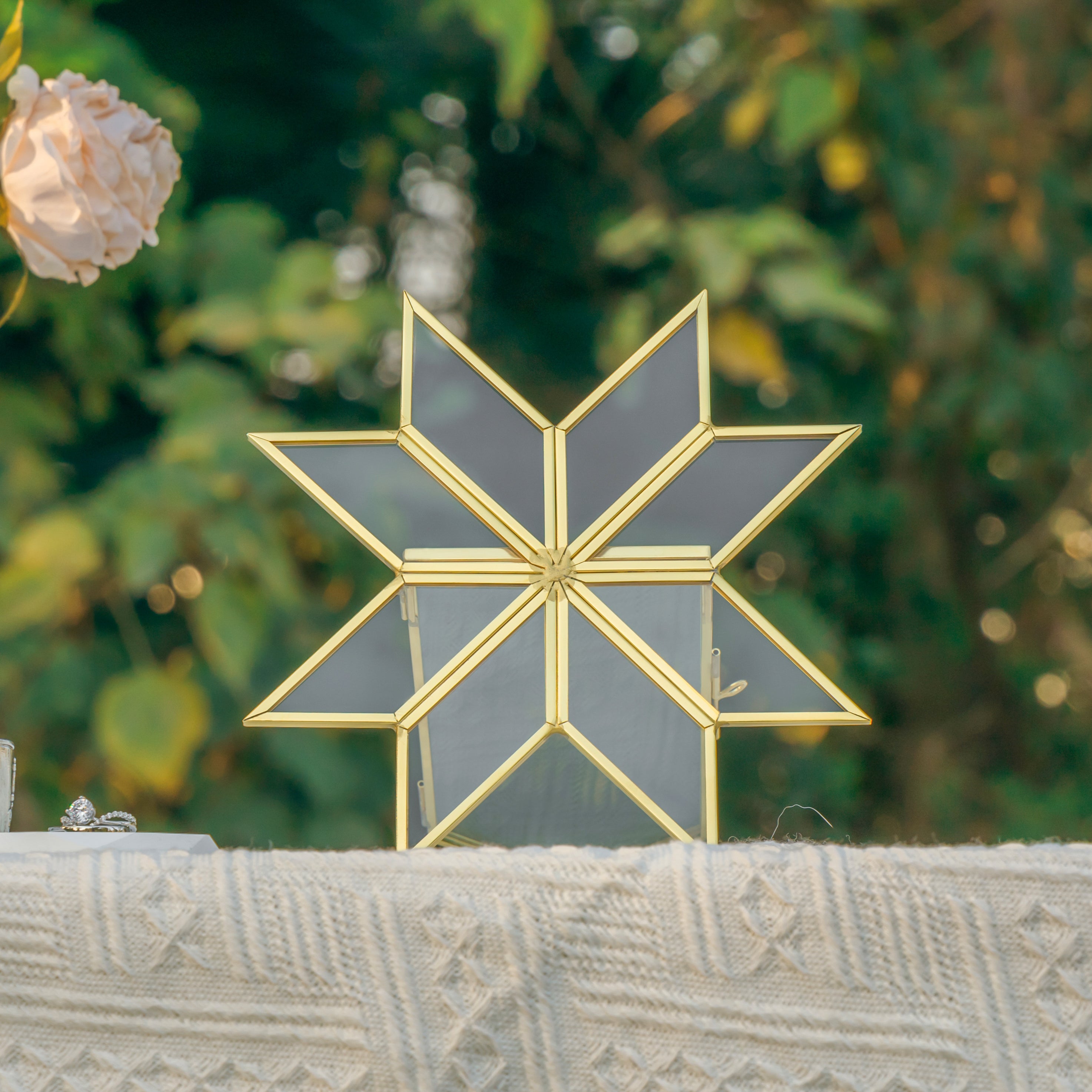 Geometric Gardenia Garden Gold Glass and Brass Wedding Table Number Holder, pressed flower frame - NCYPgarden