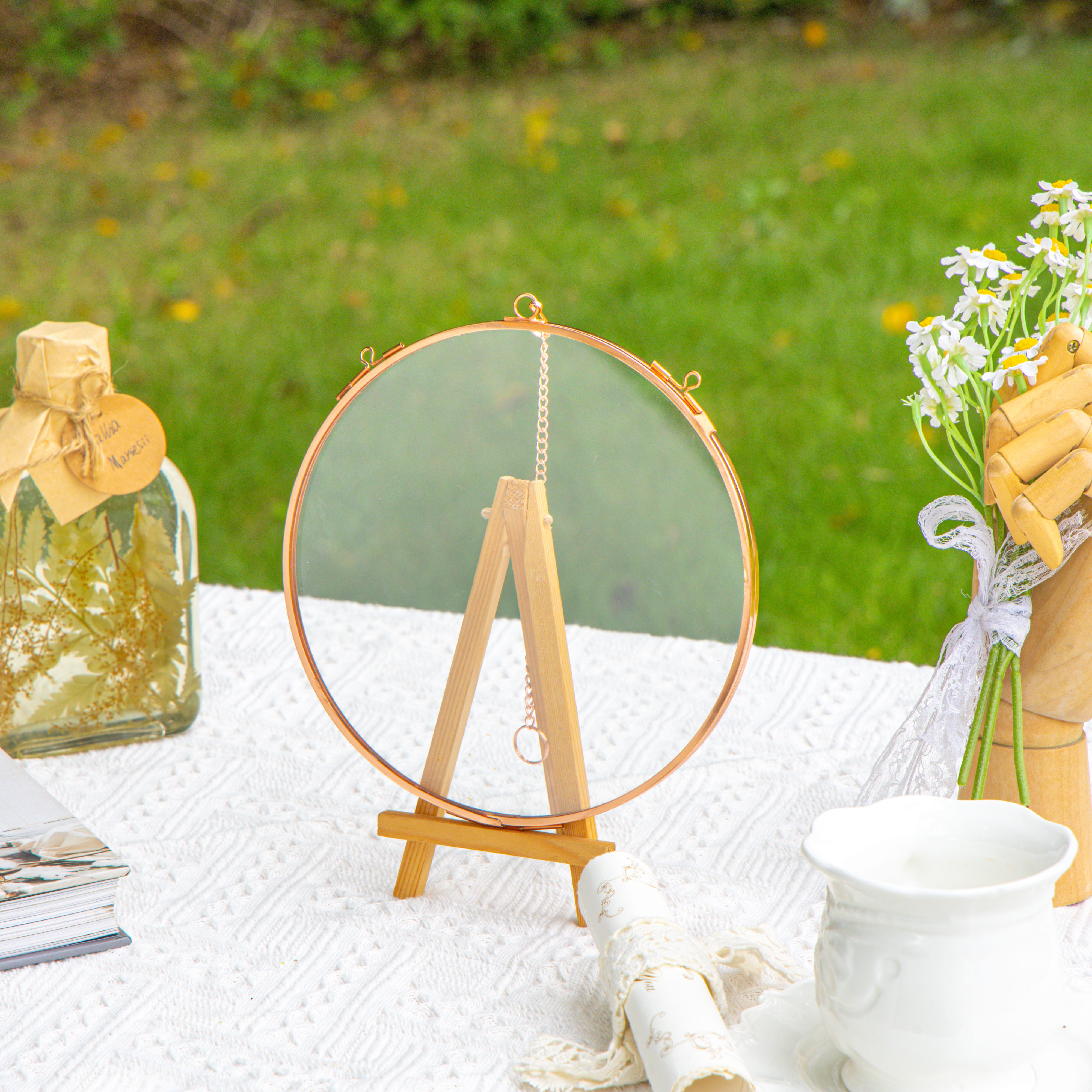 Handmade 7'' Rose Gold Wall Hanging Photo Frame, Pressed Flower Frame, Glass Photo Frame, Wall Decor Housewarming Gift - NCYPgarden