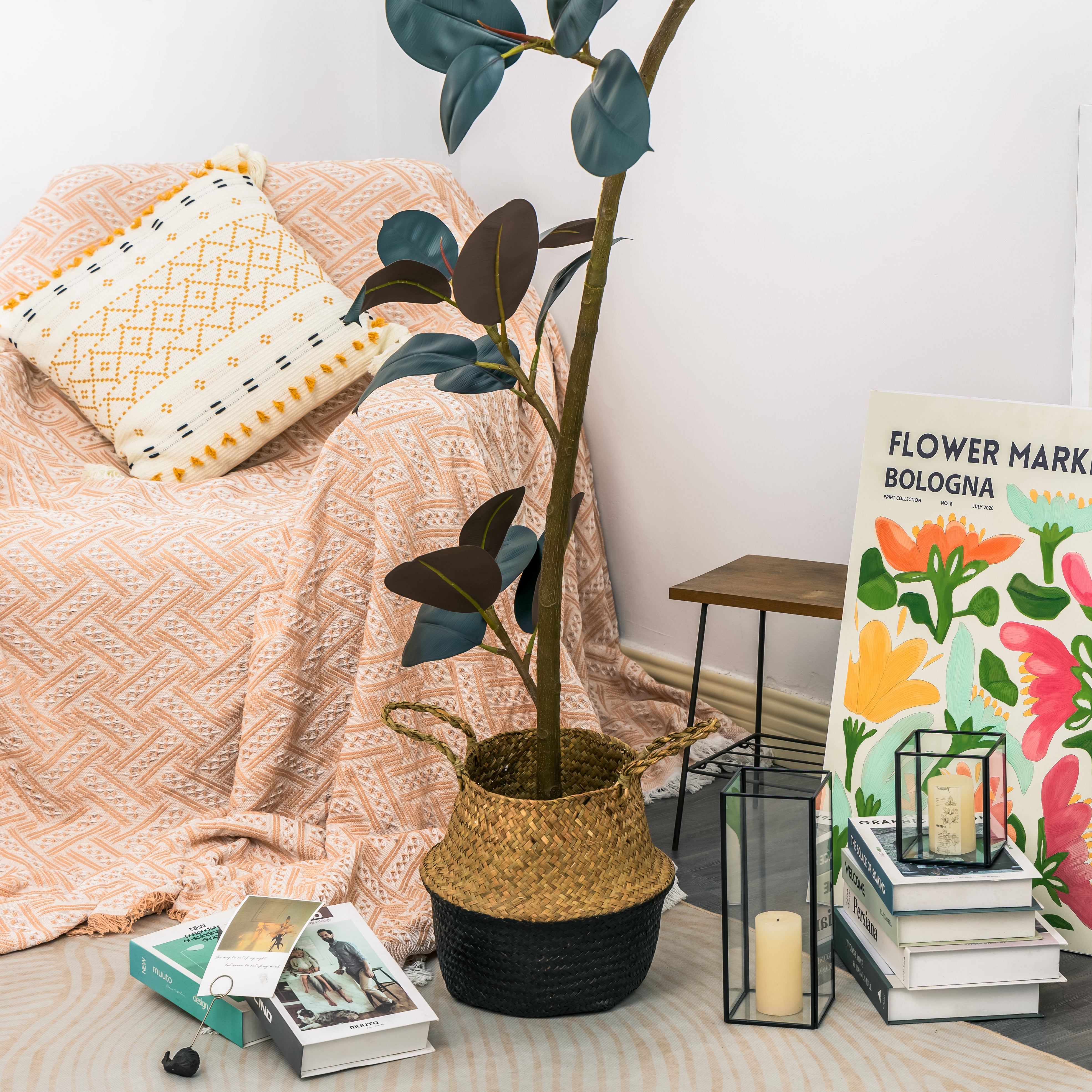 NCYP Artificial Rubber Tree, Rubber Fig, Rubber Bush 5.9FT (70.8 Inches) Tall Faux Plant for Home Office Decor, Indoor Fake Potted Ficus Elastica Tree with Plastic Pot and Rattan Woven Basket - NCYPgarden