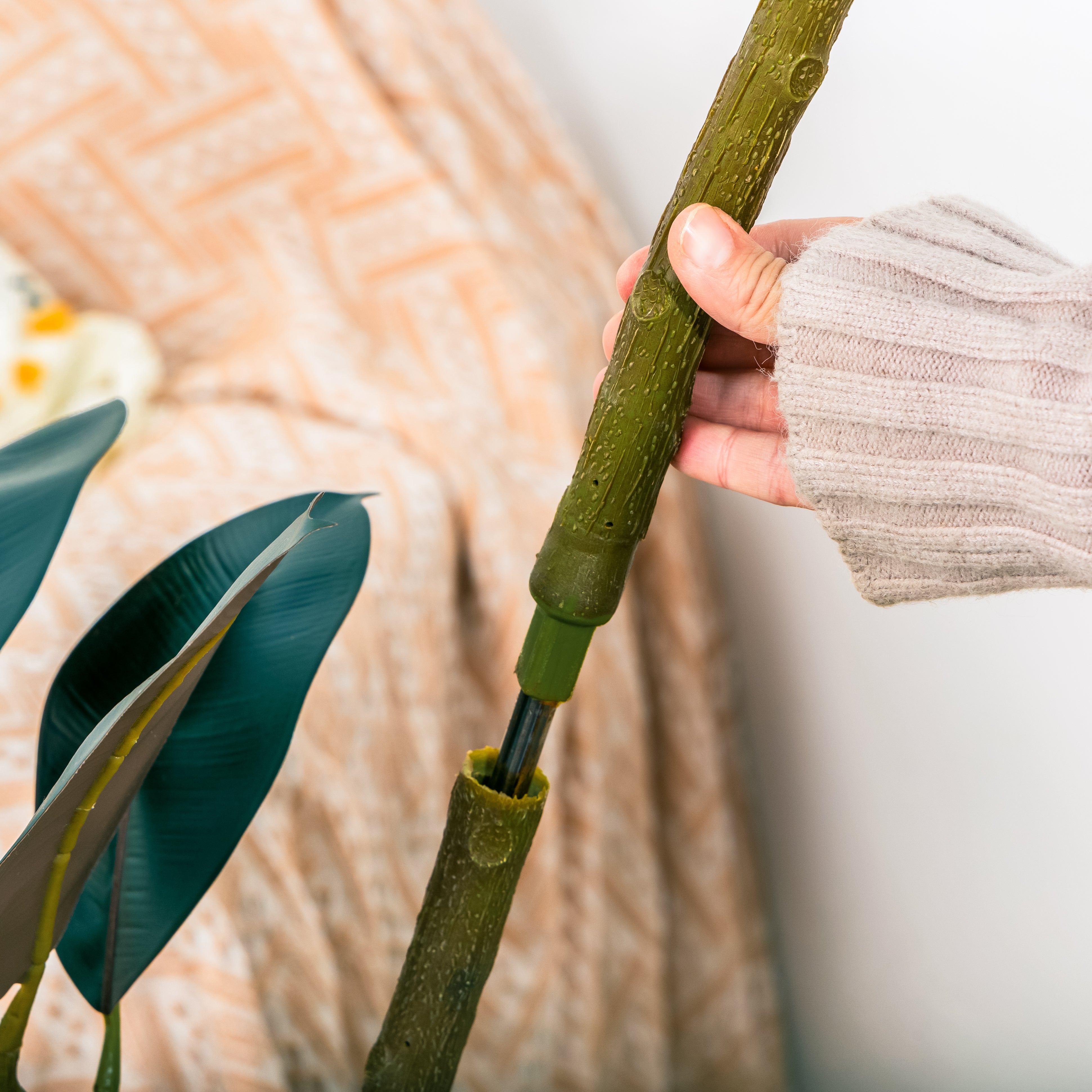 NCYP Artificial Rubber Tree, Rubber Fig, Rubber Bush 5.9FT (70.8 Inches) Tall Faux Plant for Home Office Decor, Indoor Fake Potted Ficus Elastica Tree with Plastic Pot and Rattan Woven Basket - NCYPgarden