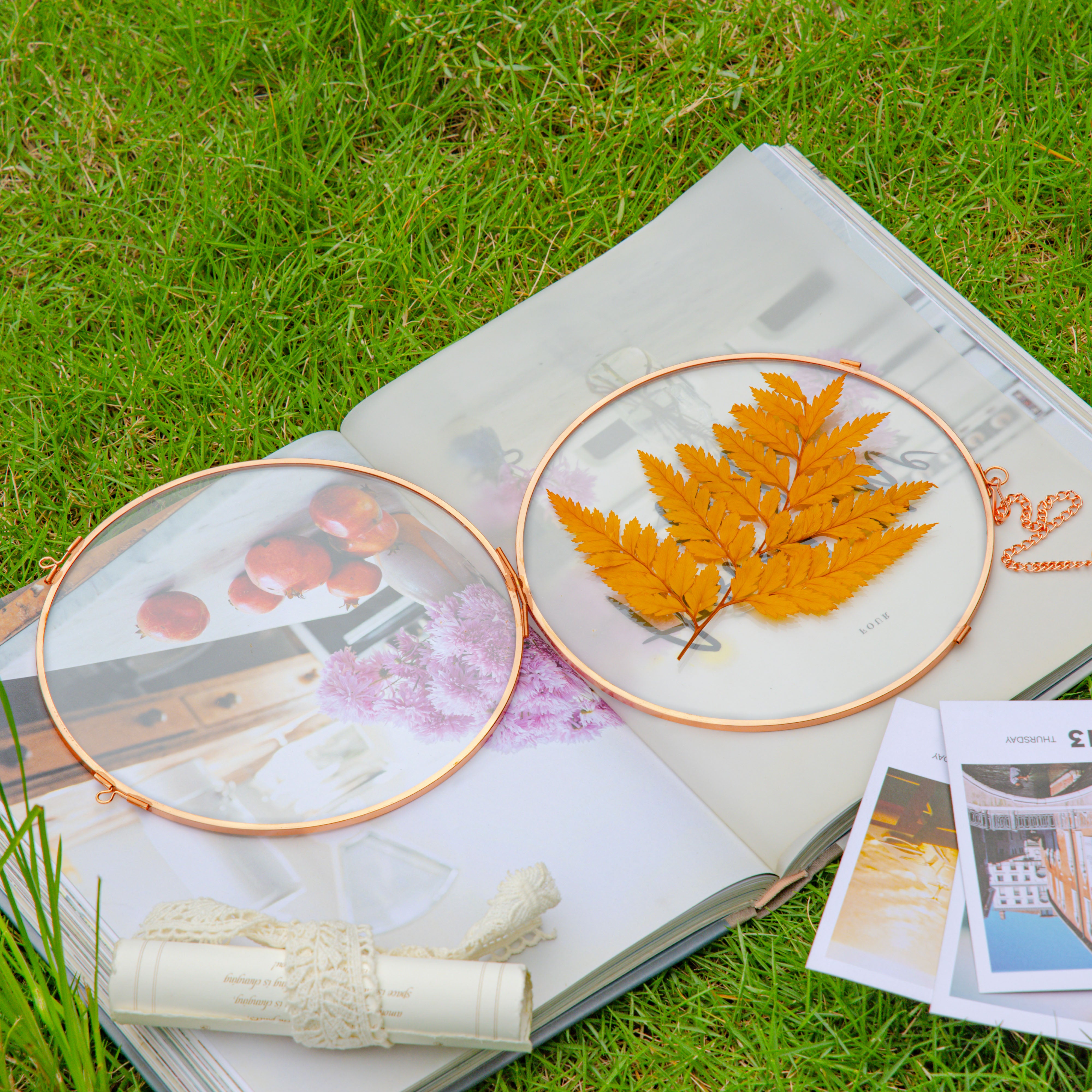 Handmade 7'' Rose Gold Wall Hanging Photo Frame, Pressed Flower Frame, Glass Photo Frame, Wall Decor Housewarming Gift - NCYPgarden