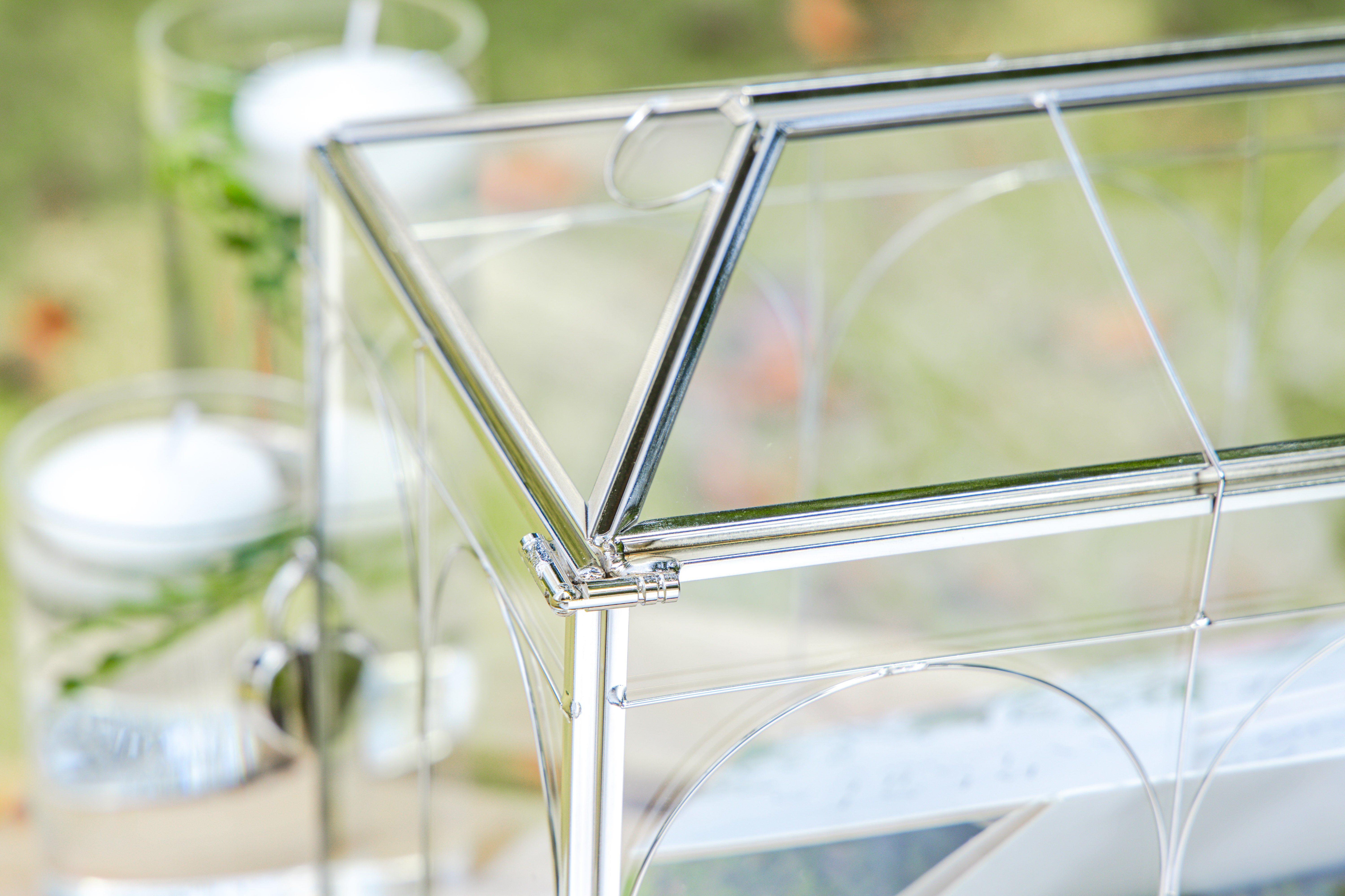 Vintage Silver Small Geometric Glass Card Box Terrarium with Heart Lock, Foot, Handmade Brass for Wedding Reception Wishwell Keepsake - NCYPgarden