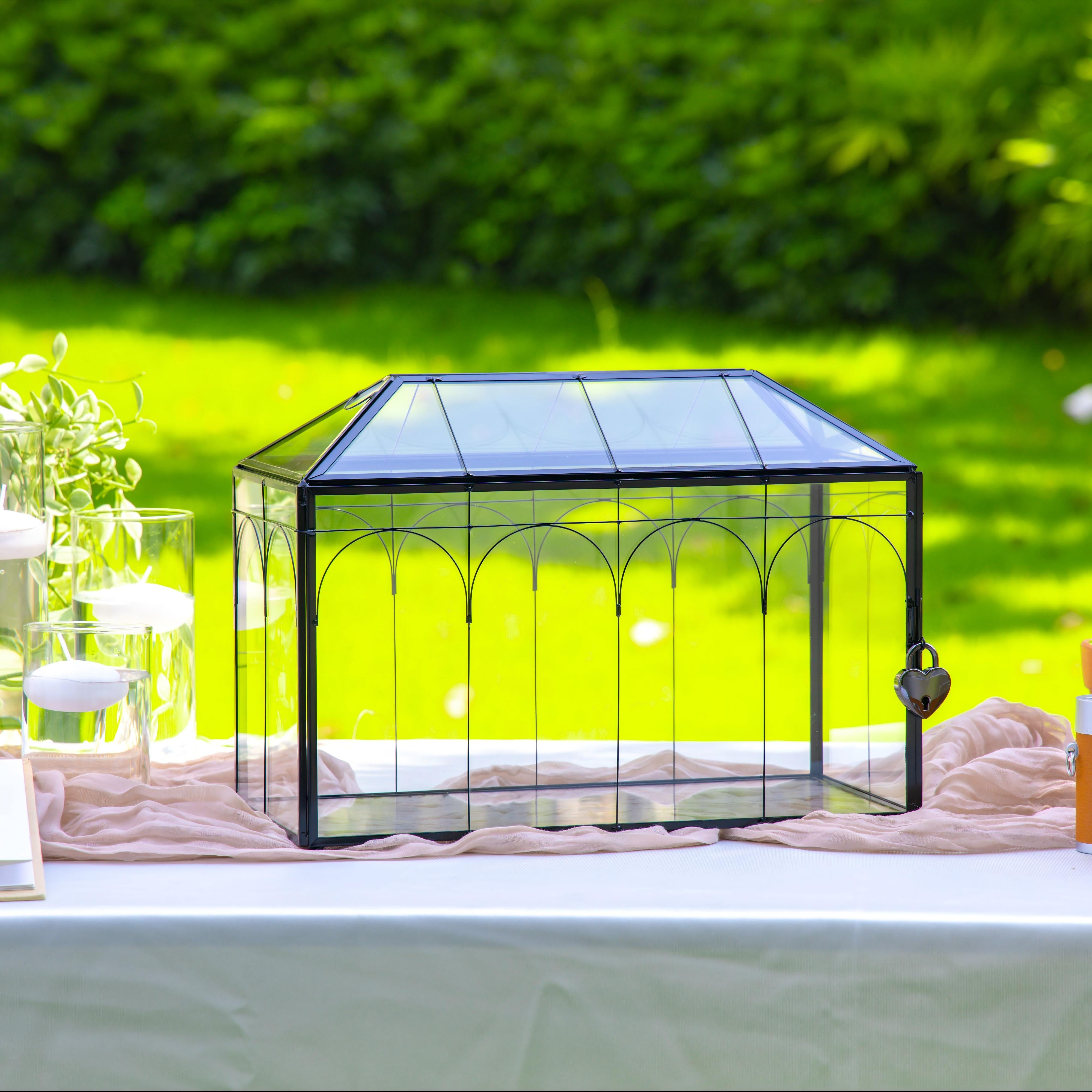 12.6"Handmade Black Wedding Card Box with Slot and Lock, Size Large, for Reception - NCYPgarden