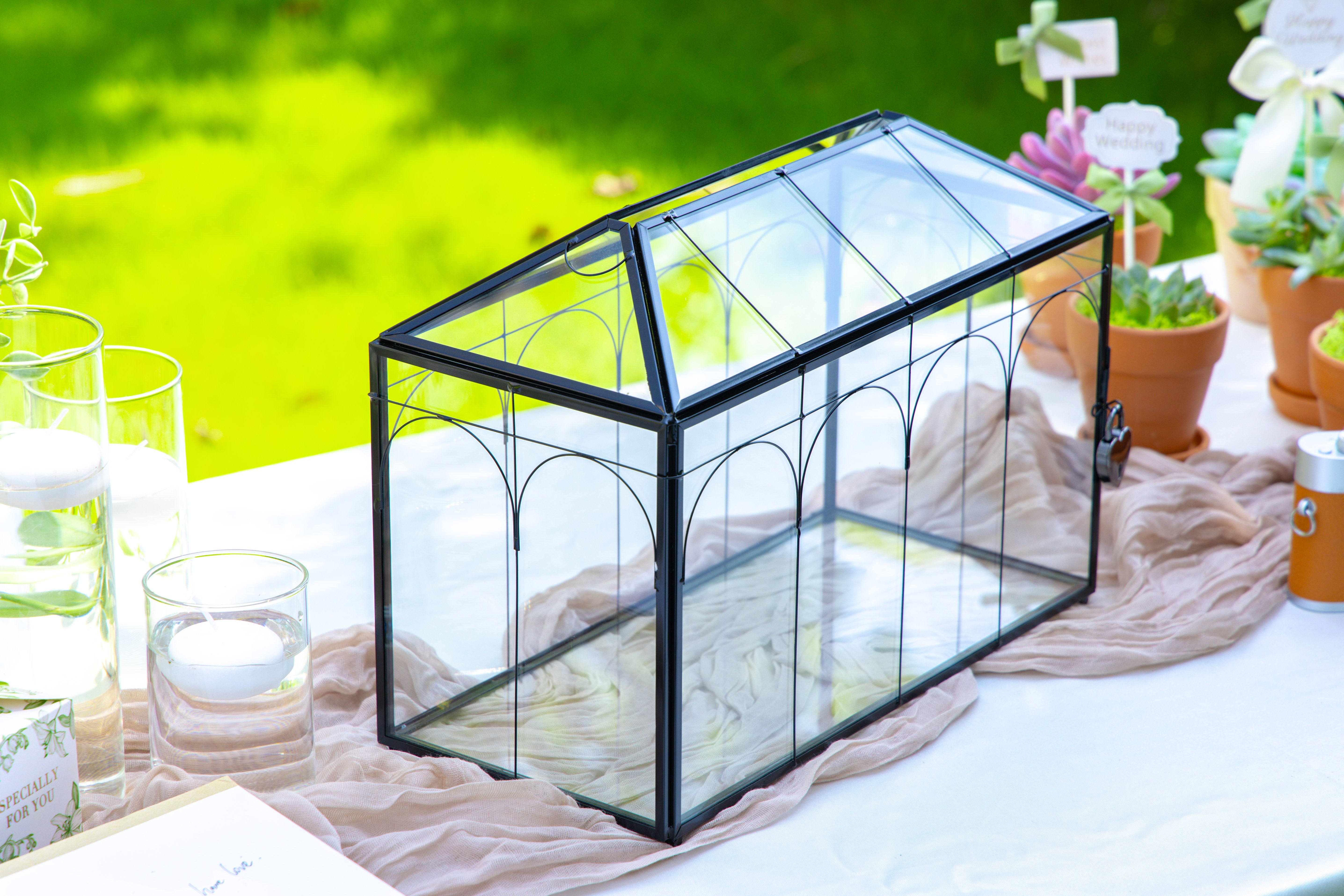 12.6"Handmade Black Wedding Card Box with Slot and Lock, Size Large, for Reception - NCYPgarden