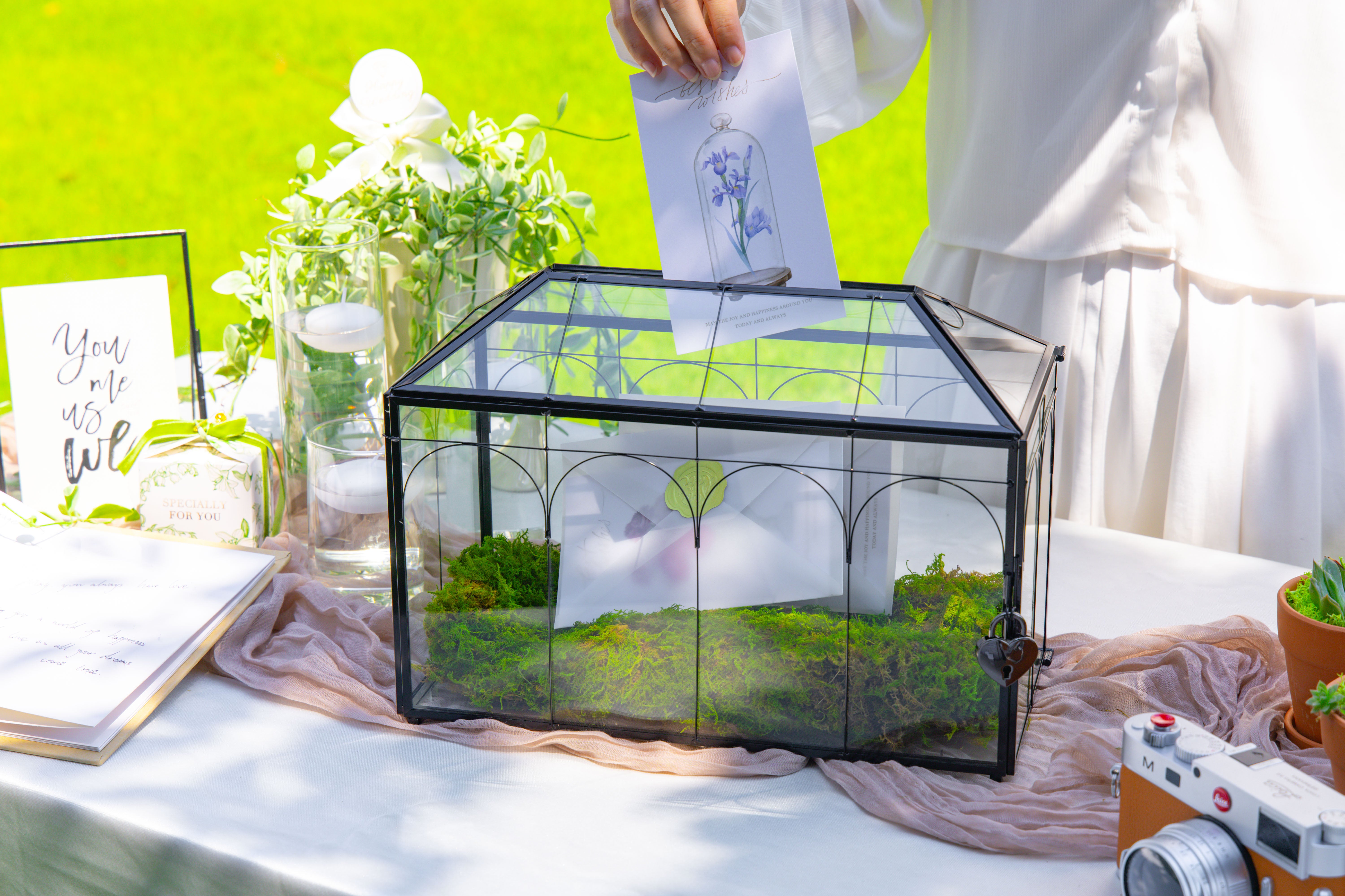 12.6"Handmade Black Wedding Card Box with Slot and Lock, Size Large, for Reception - NCYPgarden