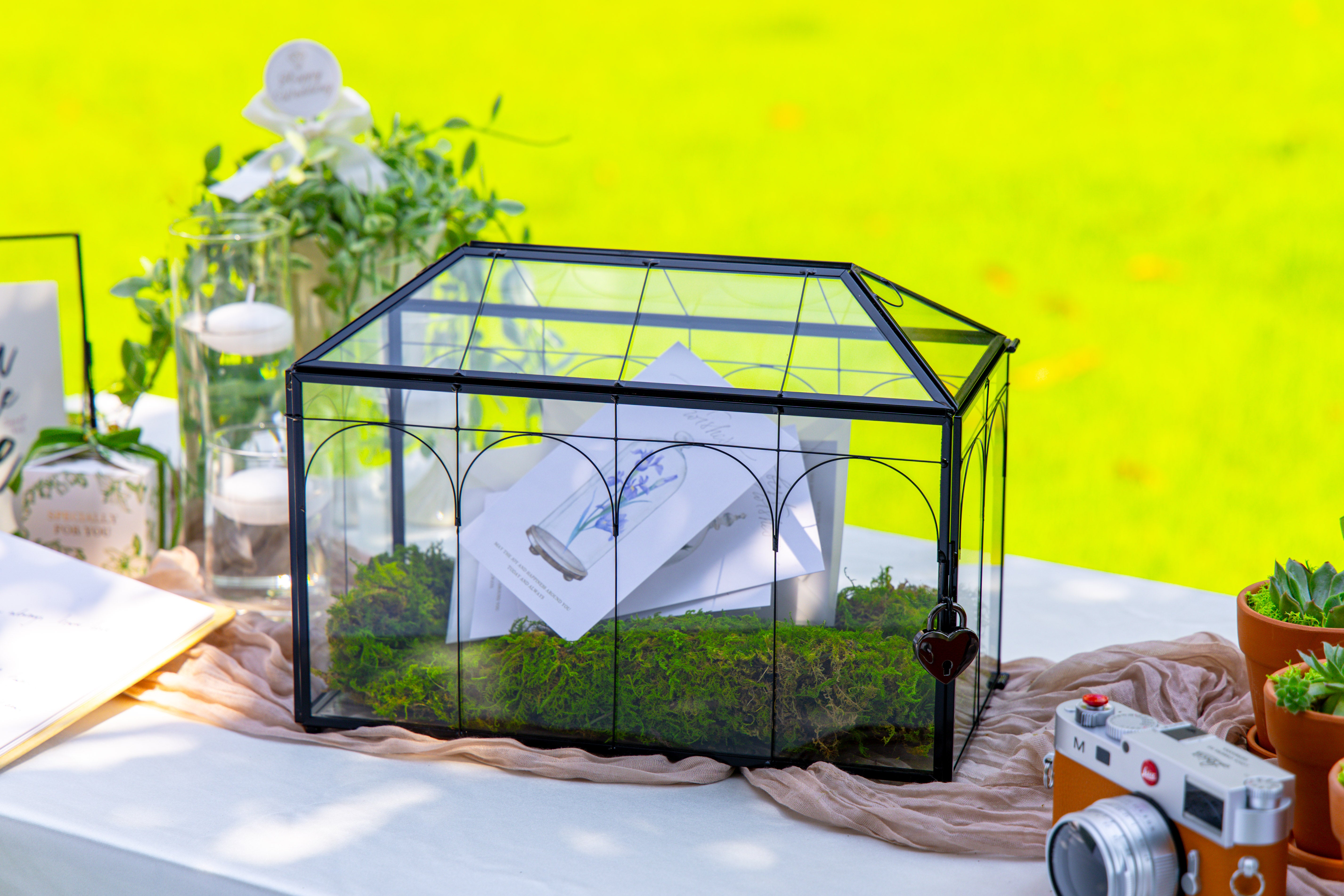 12.6"Handmade Black Wedding Card Box with Slot and Lock, Size Large, for Reception - NCYPgarden