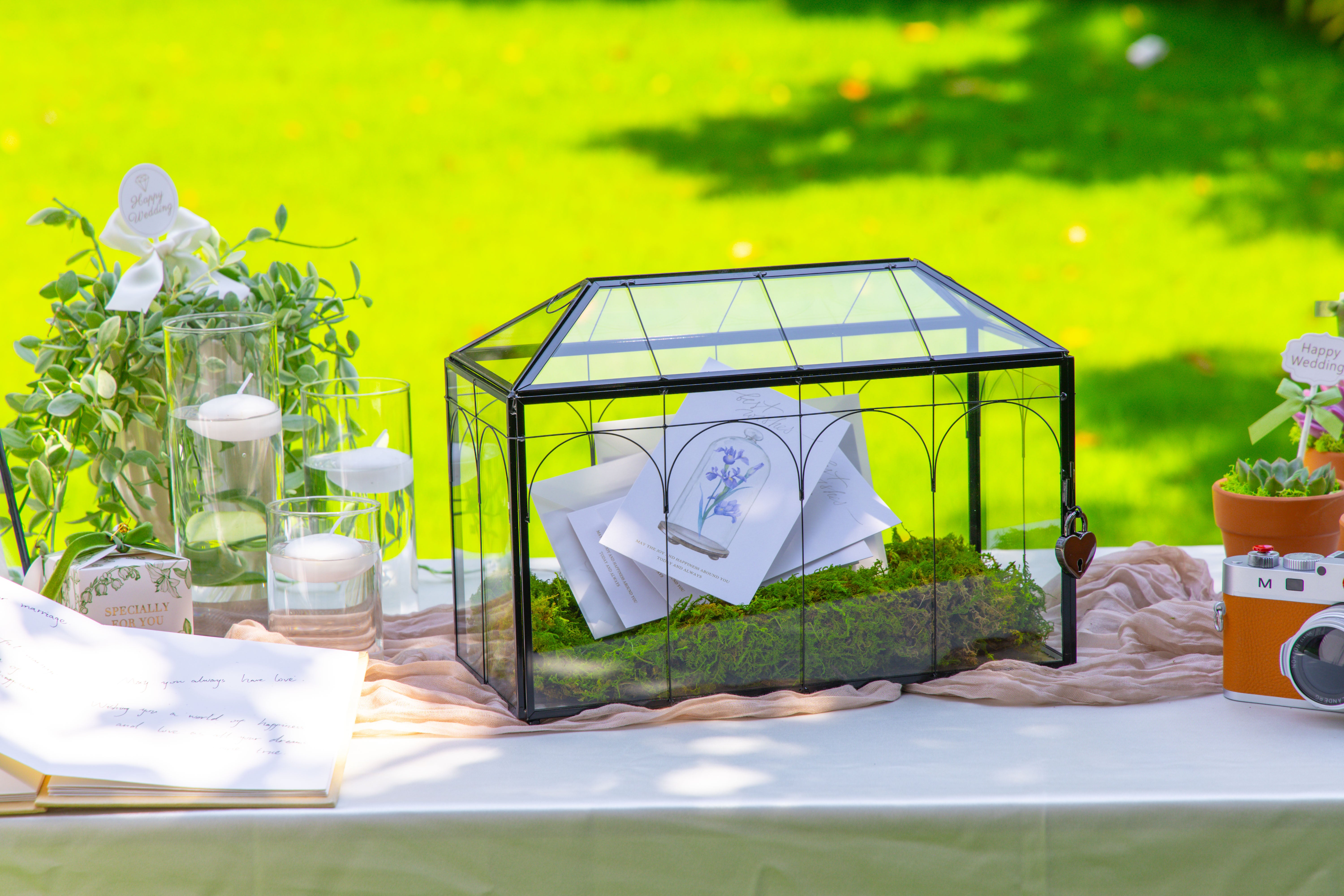 12.6"Handmade Black Wedding Card Box with Slot and Lock, Size Large, for Reception - NCYPgarden