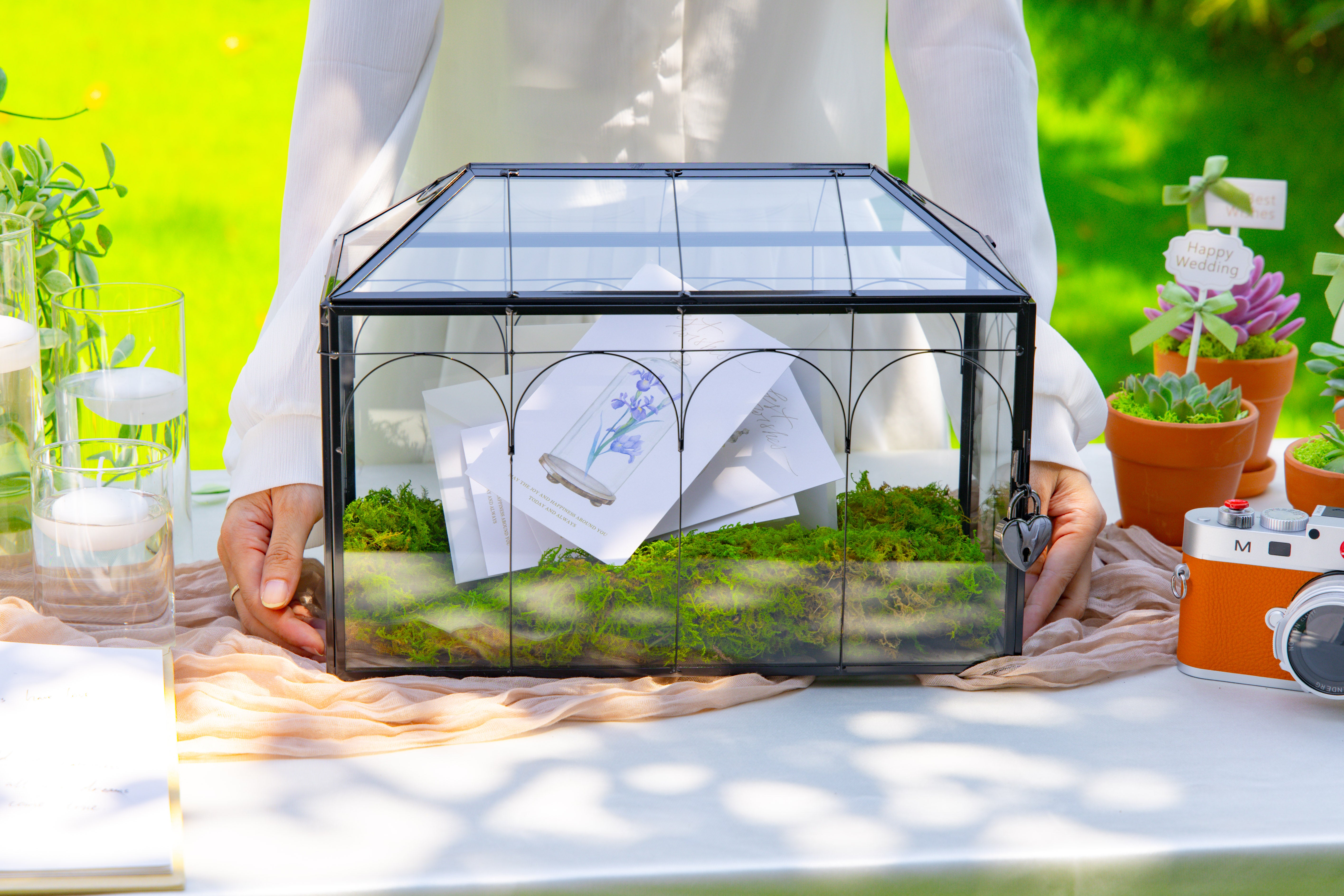 12.6"Handmade Black Wedding Card Box with Slot and Lock, Size Large, for Reception - NCYPgarden