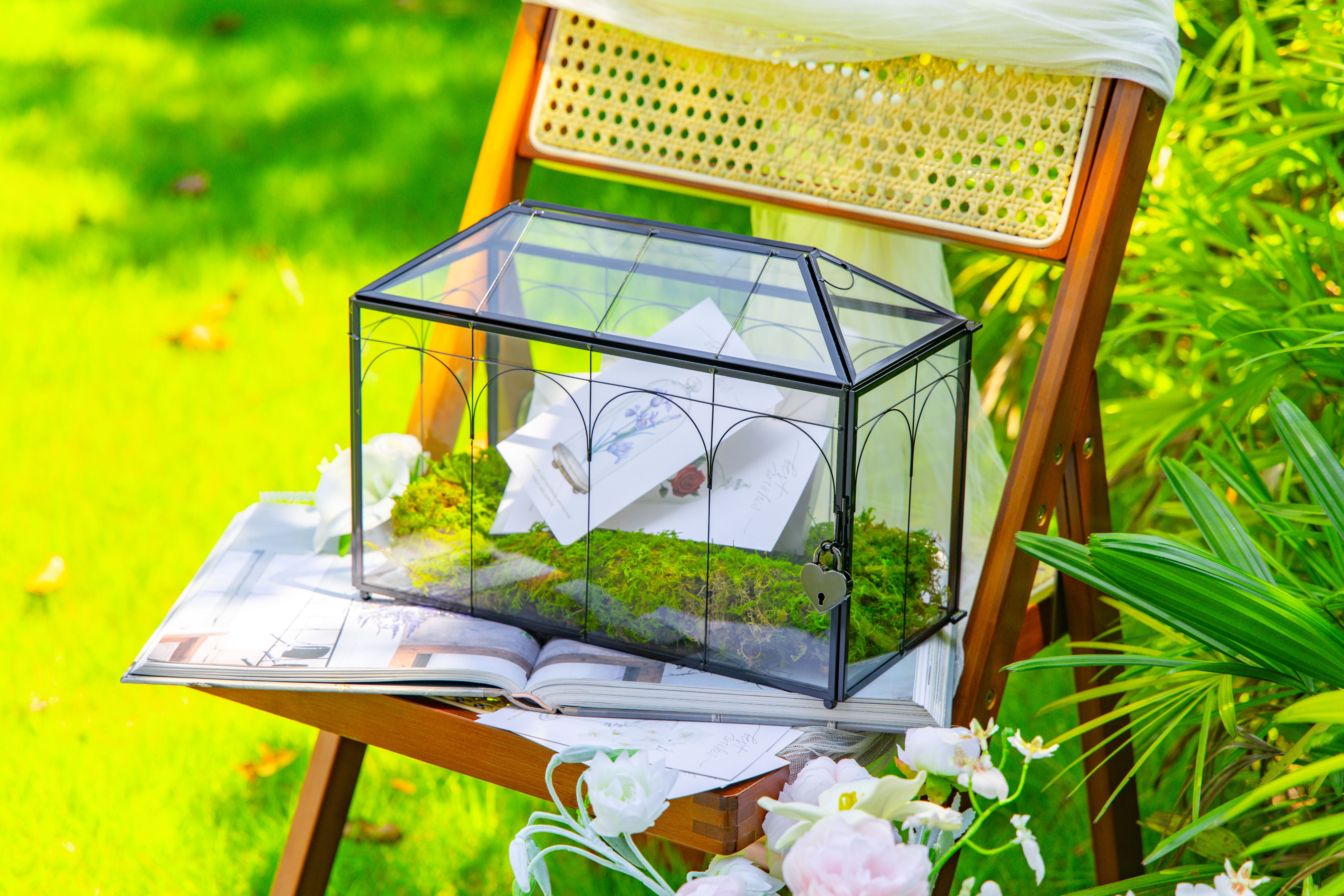 12.6"Handmade Black Wedding Card Box with Slot and Lock, Size Large, for Reception - NCYPgarden