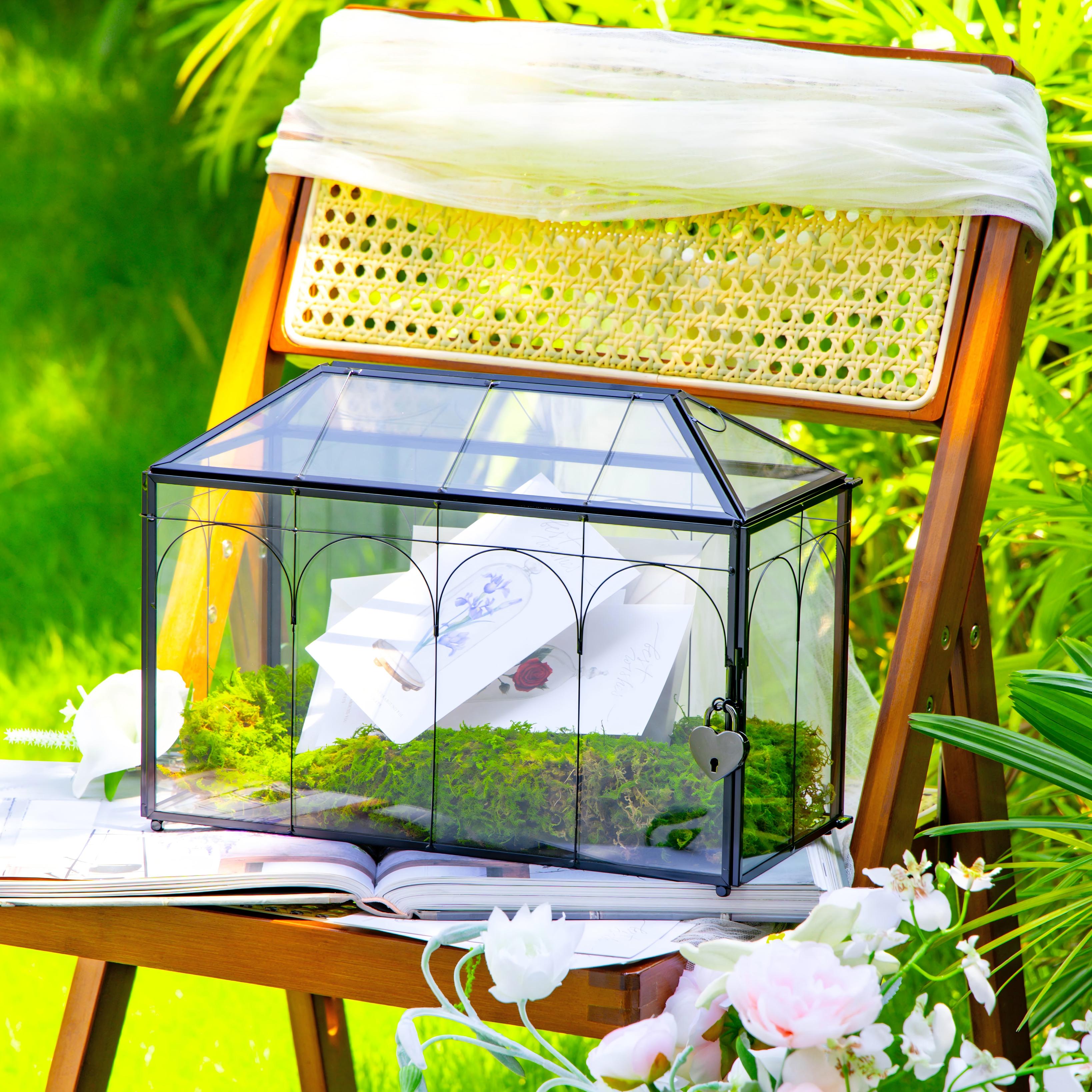 12.6"Handmade Black Wedding Card Box with Slot and Lock, Size Large, for Reception - NCYPgarden