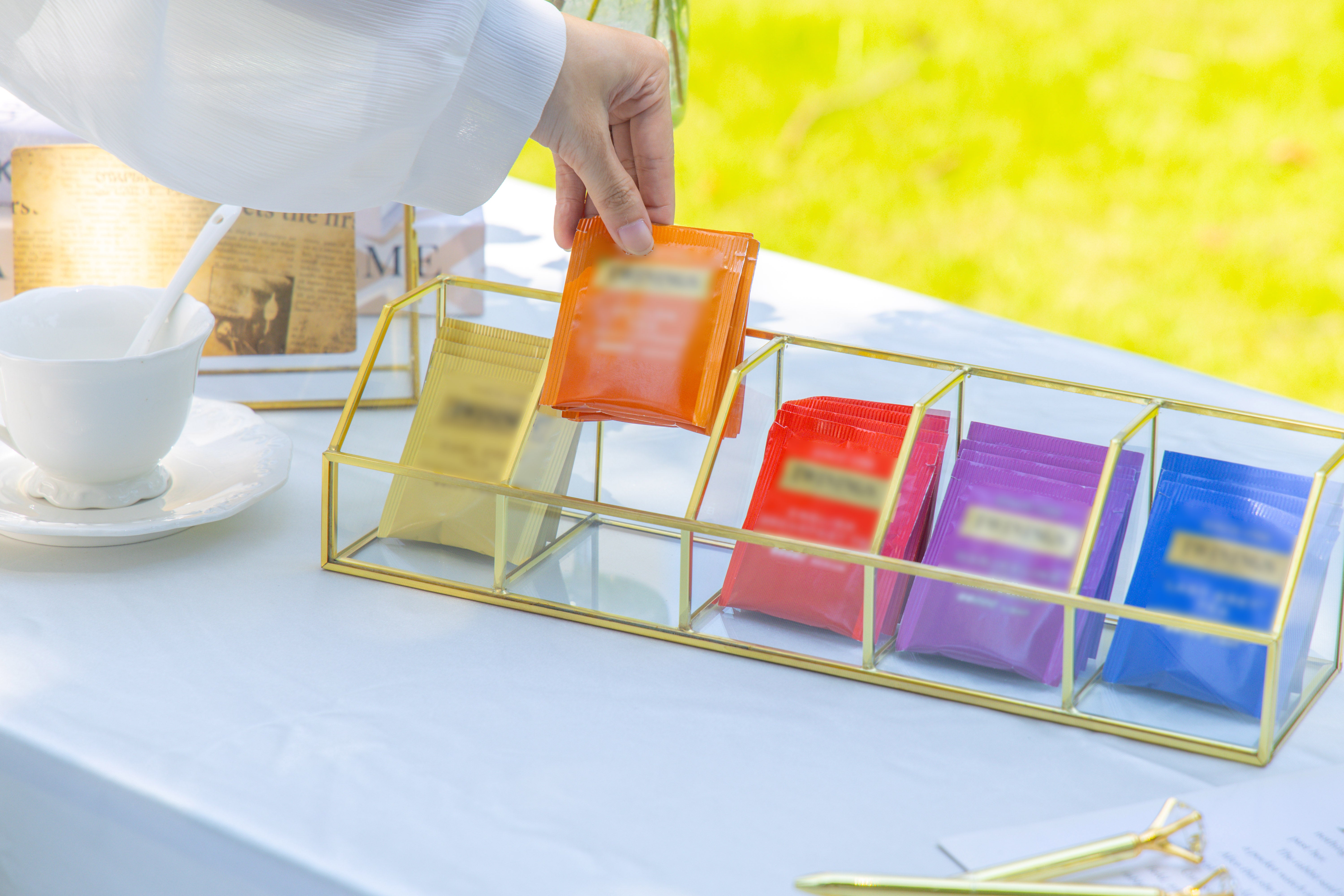 Glass Gold Tea Bag Box, 5 Compartments Box, Tea Lovers Gift Box, Tea Organizer, Christmas Gift - NCYPgarden