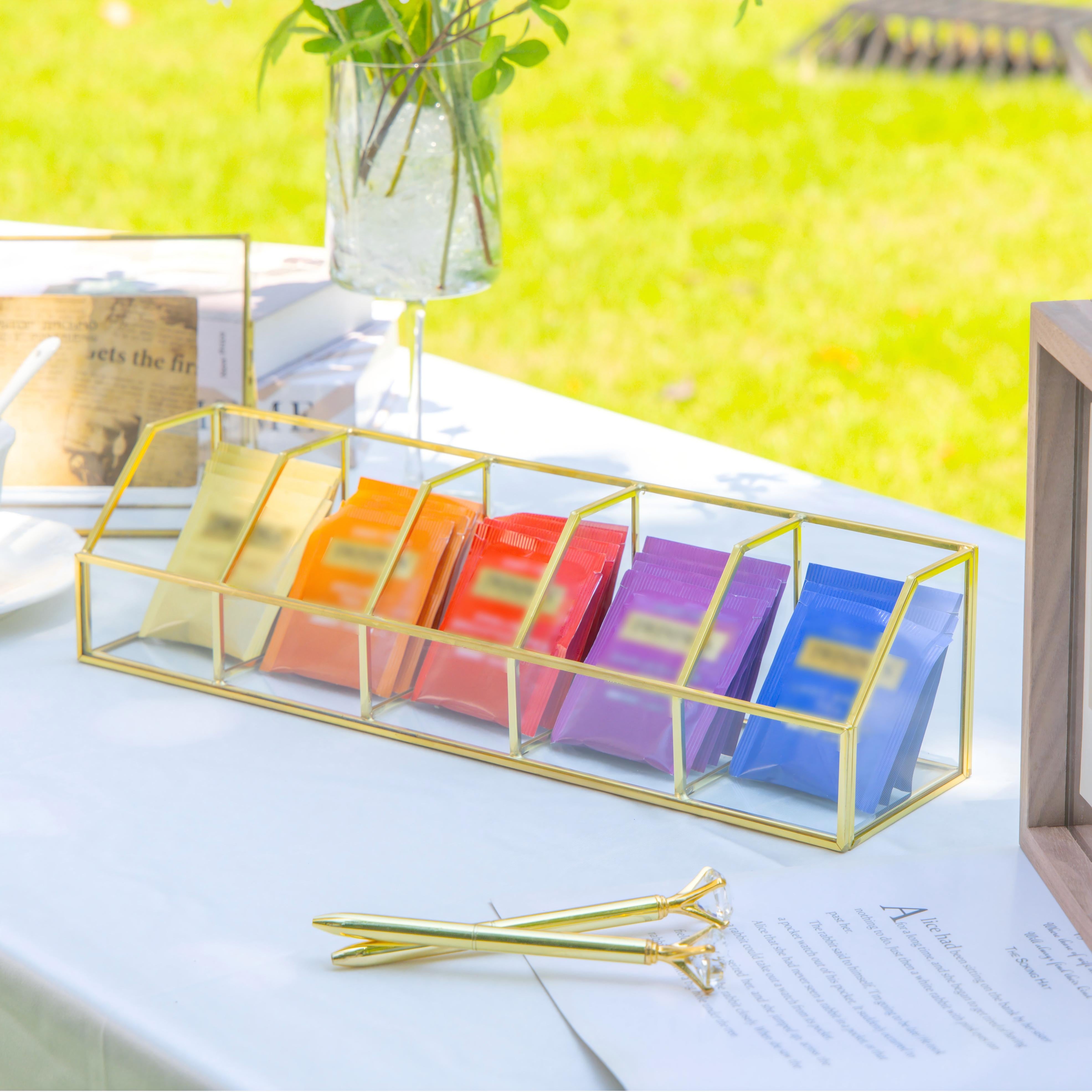 Glass Gold Tea Bag Box, 5 Compartments Box, Tea Lovers Gift Box, Tea Organizer, Christmas Gift - NCYPgarden