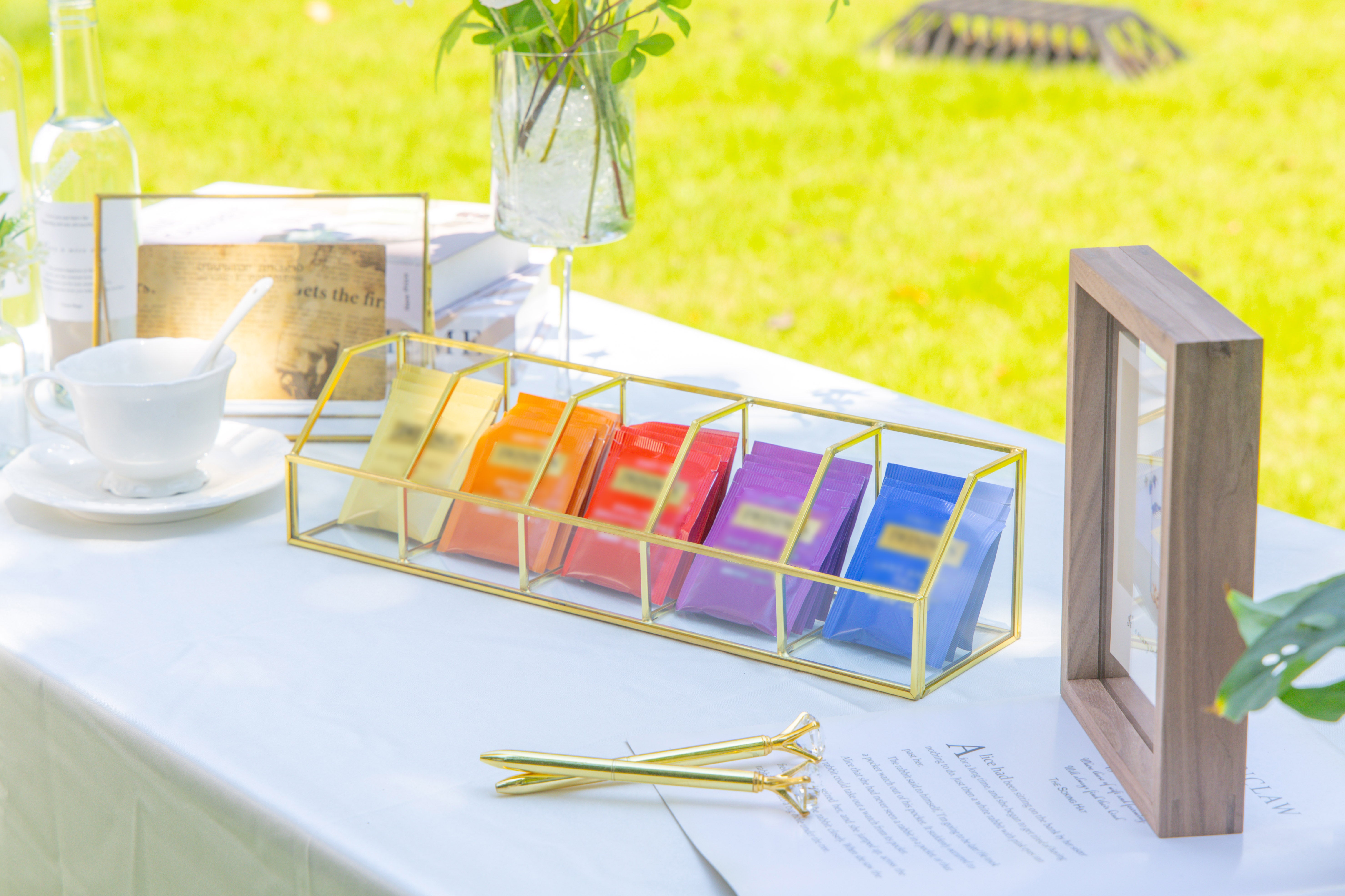 Glass Gold Tea Bag Box, 5 Compartments Box, Tea Lovers Gift Box, Tea Organizer, Christmas Gift - NCYPgarden
