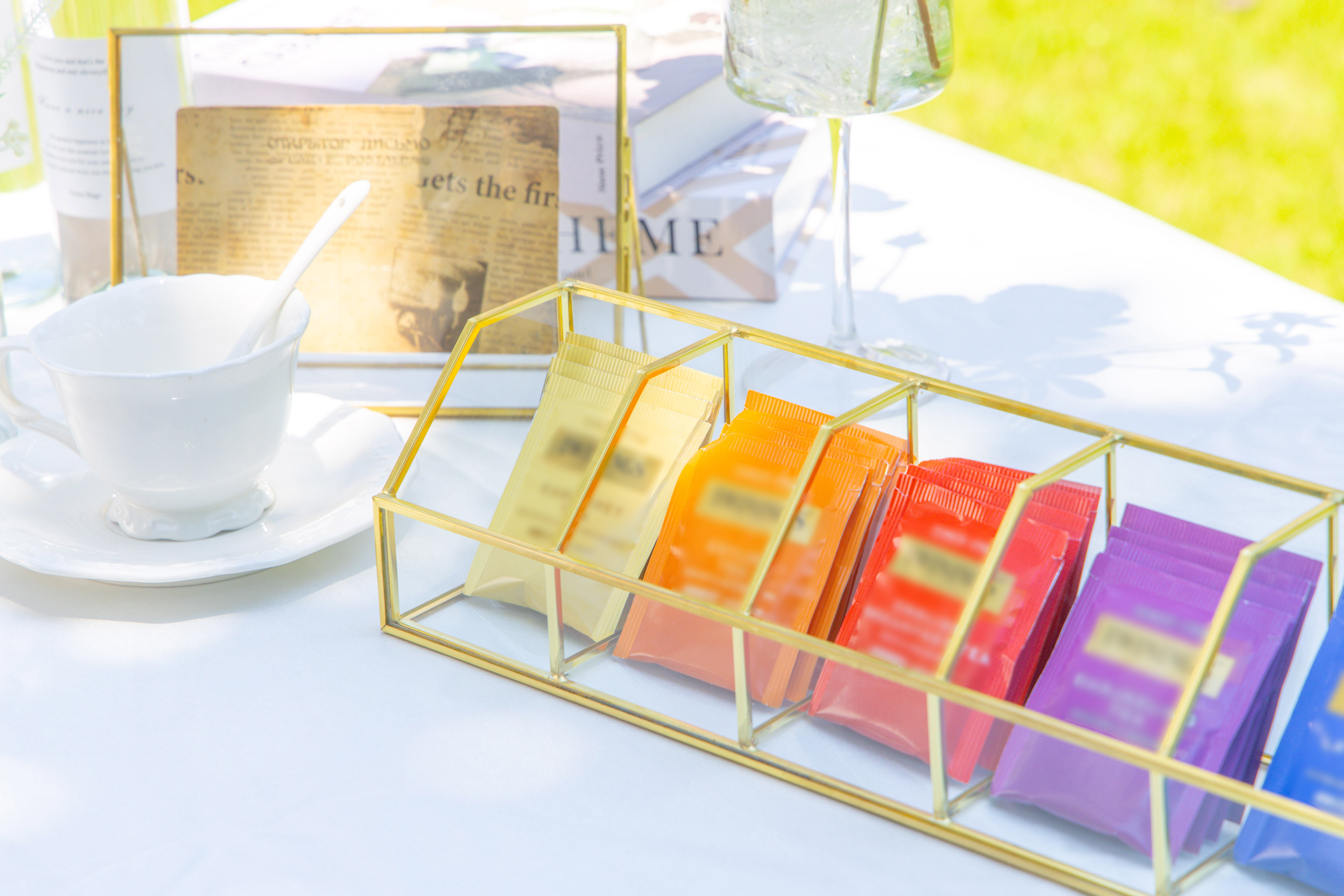 Glass Gold Tea Bag Box, 5 Compartments Box, Tea Lovers Gift Box, Tea Organizer, Christmas Gift - NCYPgarden
