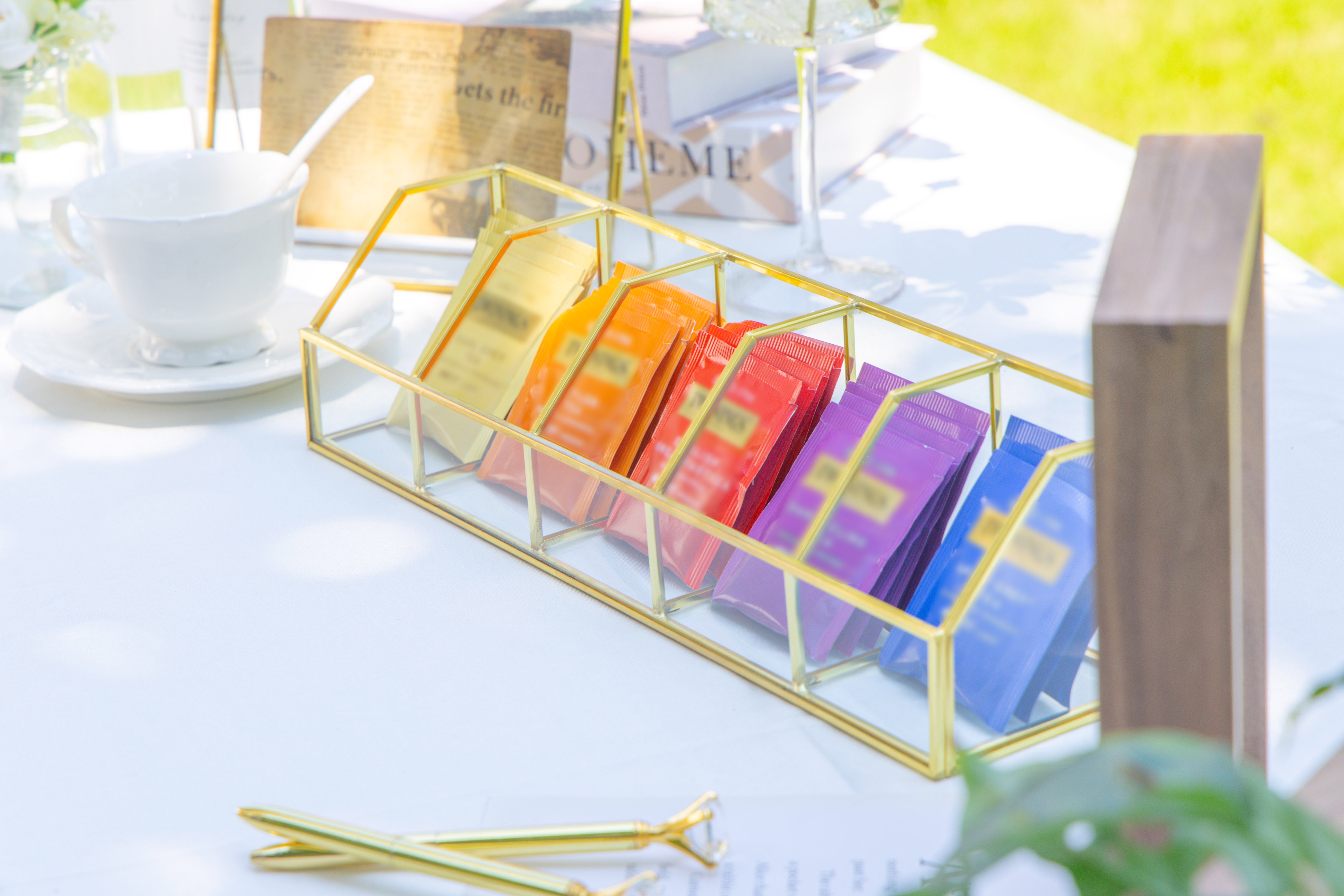 Glass Gold Tea Bag Box, 5 Compartments Box, Tea Lovers Gift Box, Tea Organizer, Christmas Gift - NCYPgarden