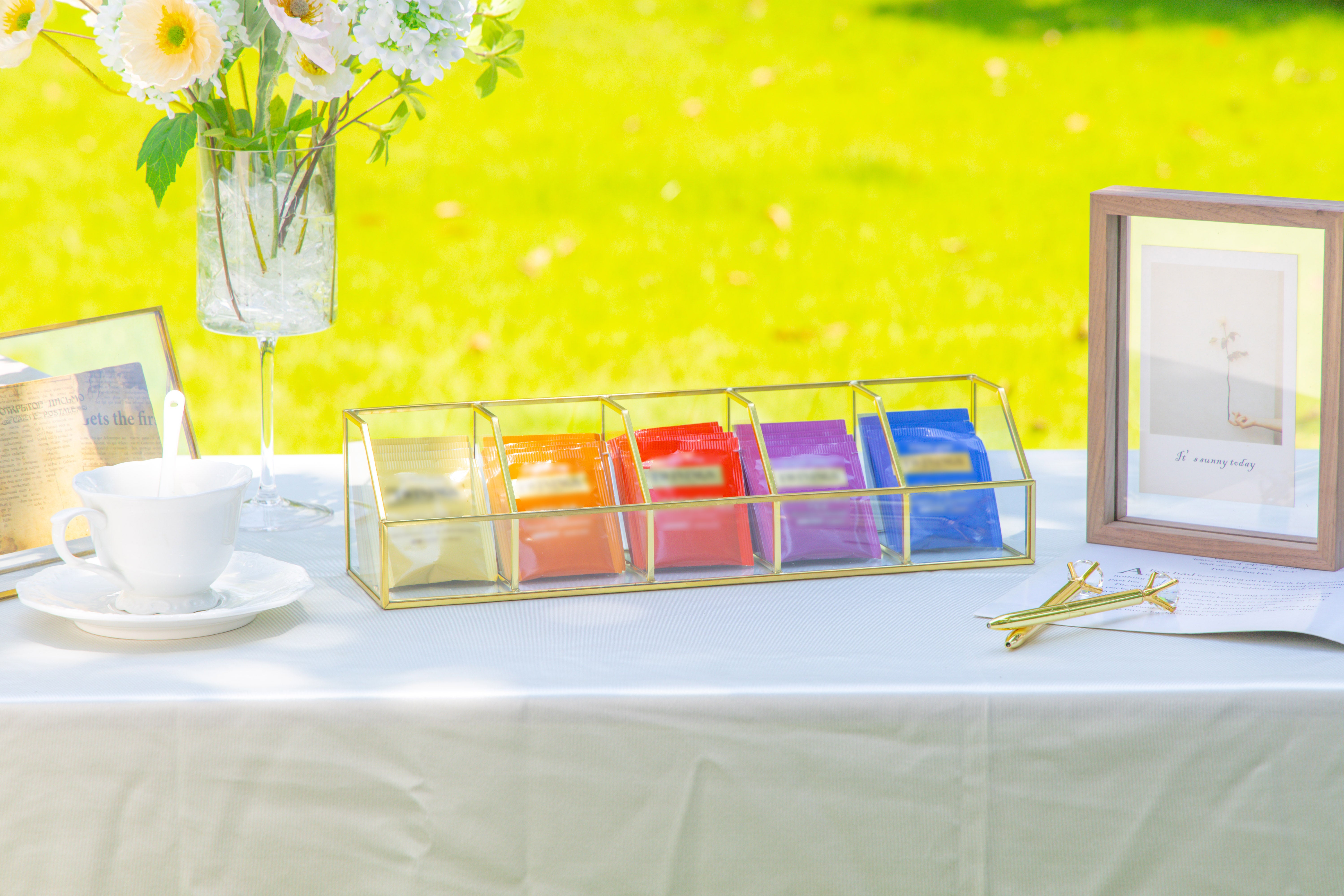 Glass Gold Tea Bag Box, 5 Compartments Box, Tea Lovers Gift Box, Tea Organizer, Christmas Gift - NCYPgarden