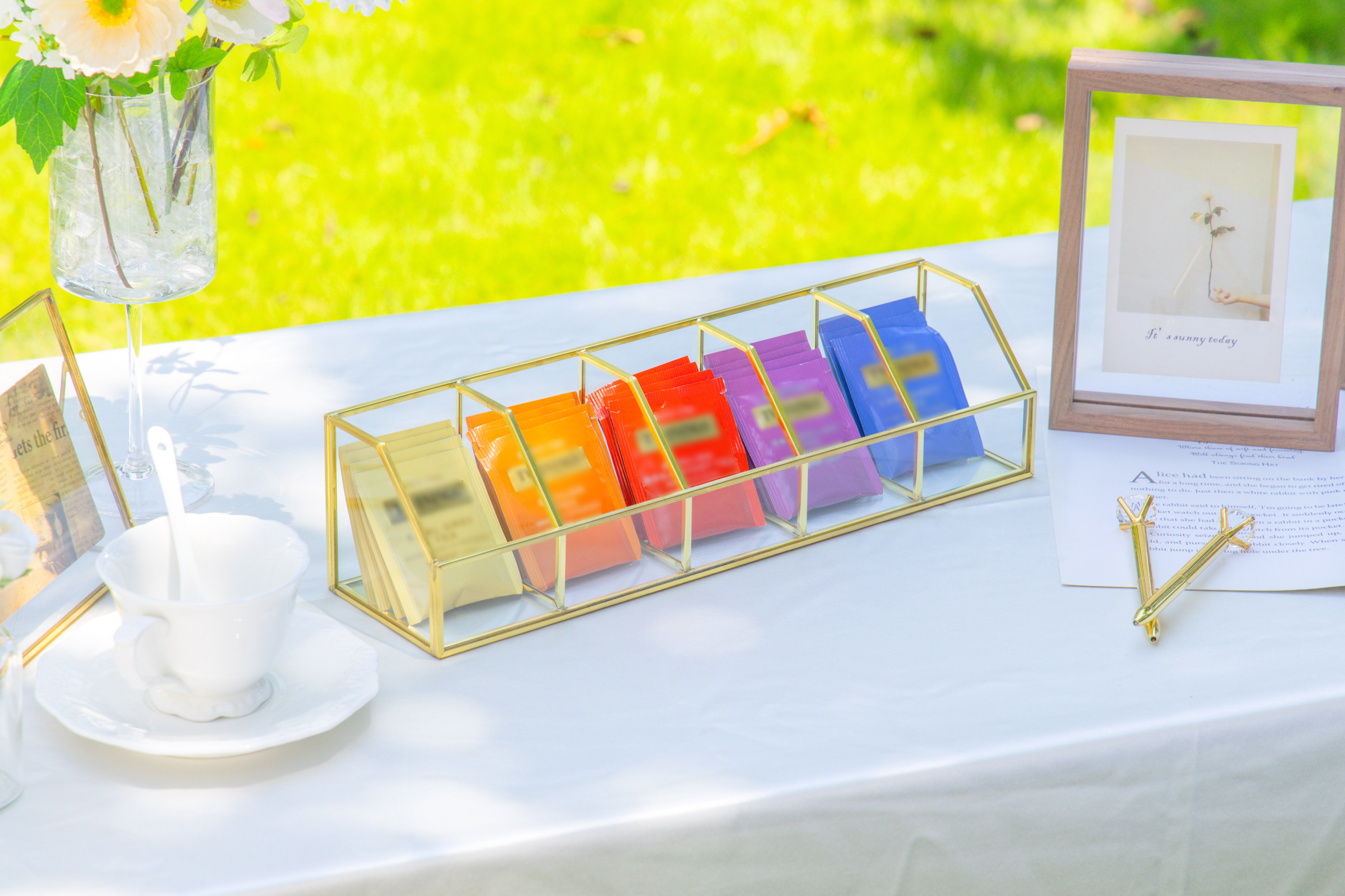 Glass Gold Tea Bag Box, 5 Compartments Box, Tea Lovers Gift Box, Tea Organizer, Christmas Gift - NCYPgarden