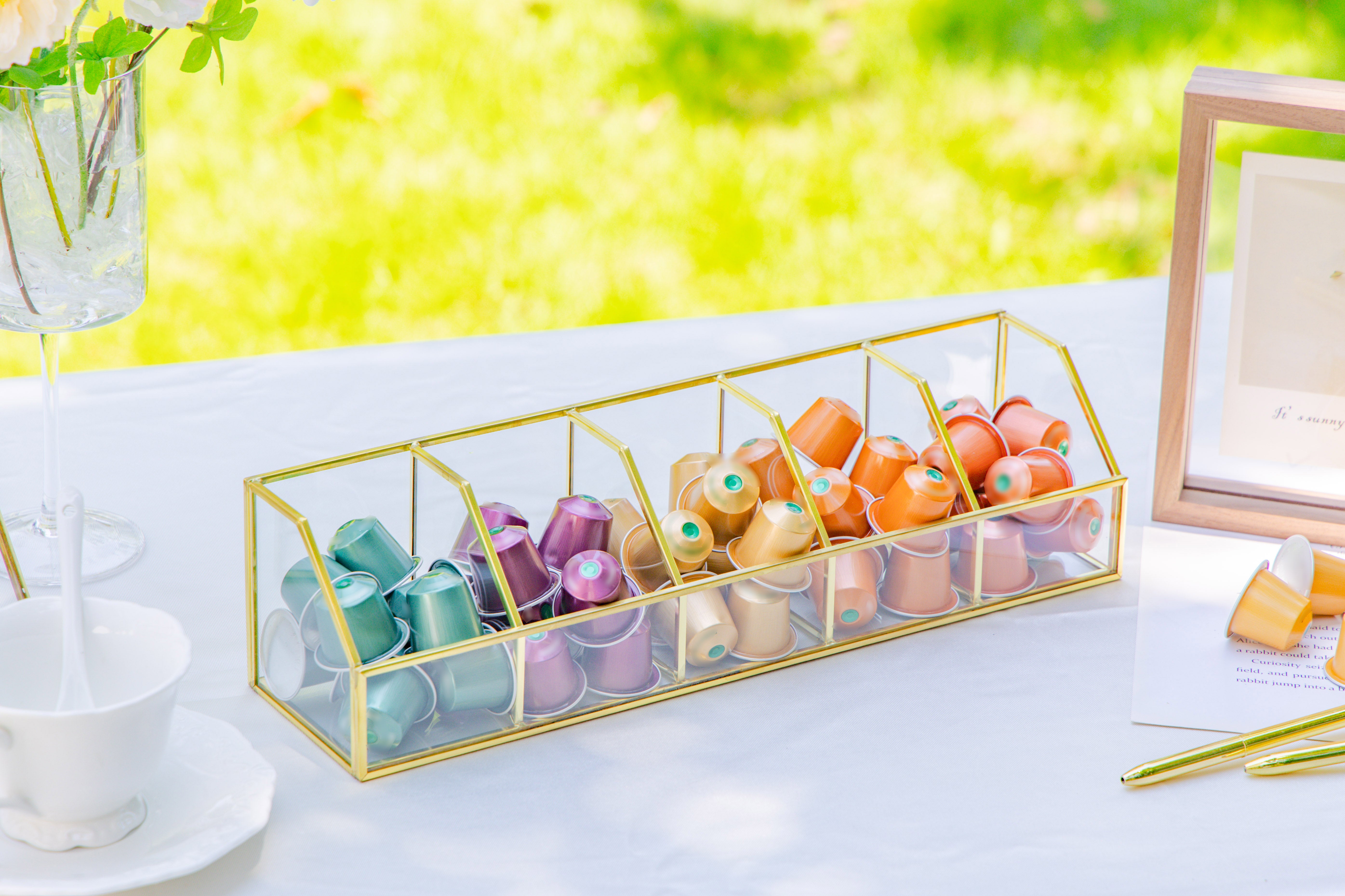 Glass Gold Tea Bag Box, 5 Compartments Box, Tea Lovers Gift Box, Tea Organizer, Christmas Gift - NCYPgarden