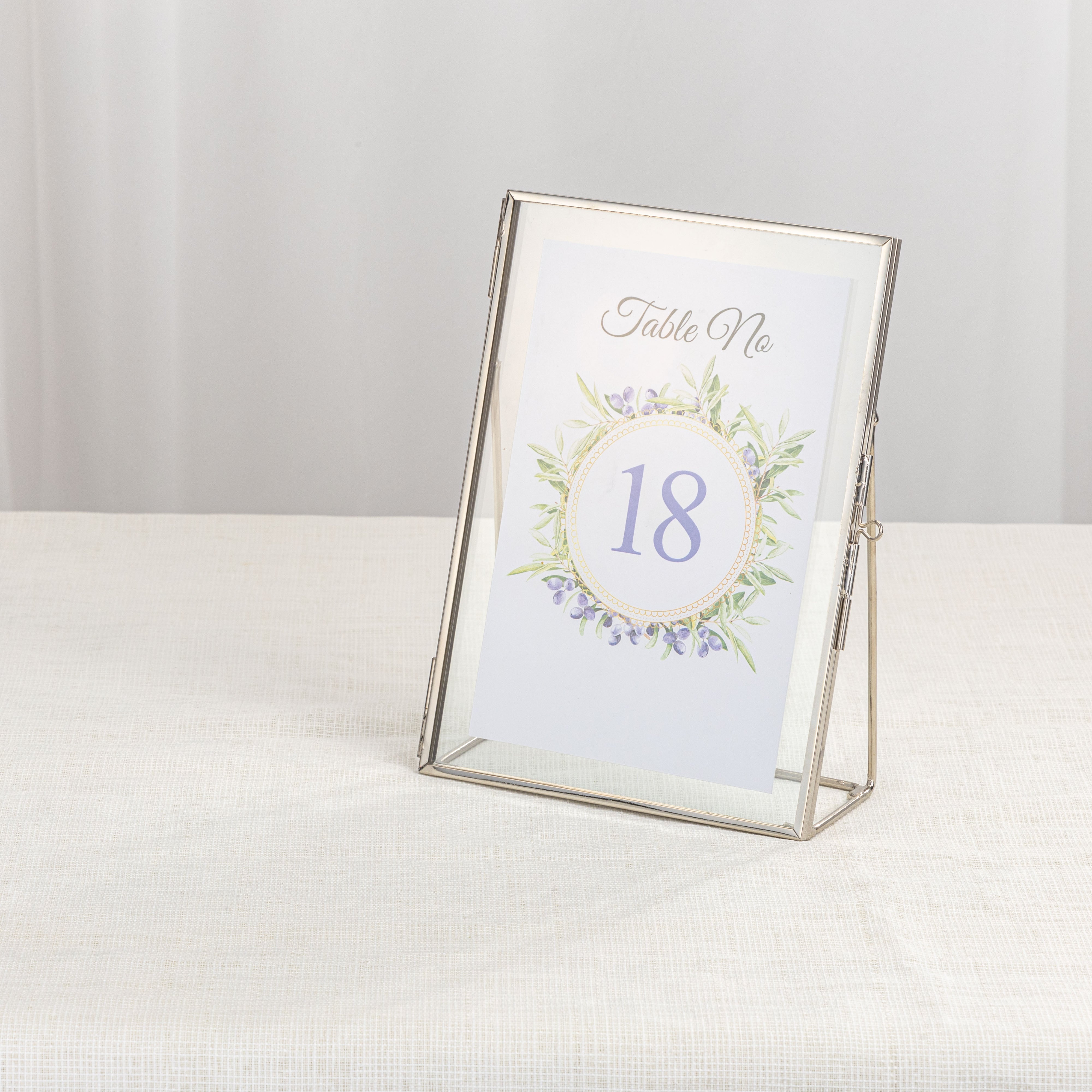 Silver Brass Tabletop Vintage Frame Geometric Ornament Plant Specimen Clip Modern Decor Card Holder 5X7" Reception - NCYPgarden