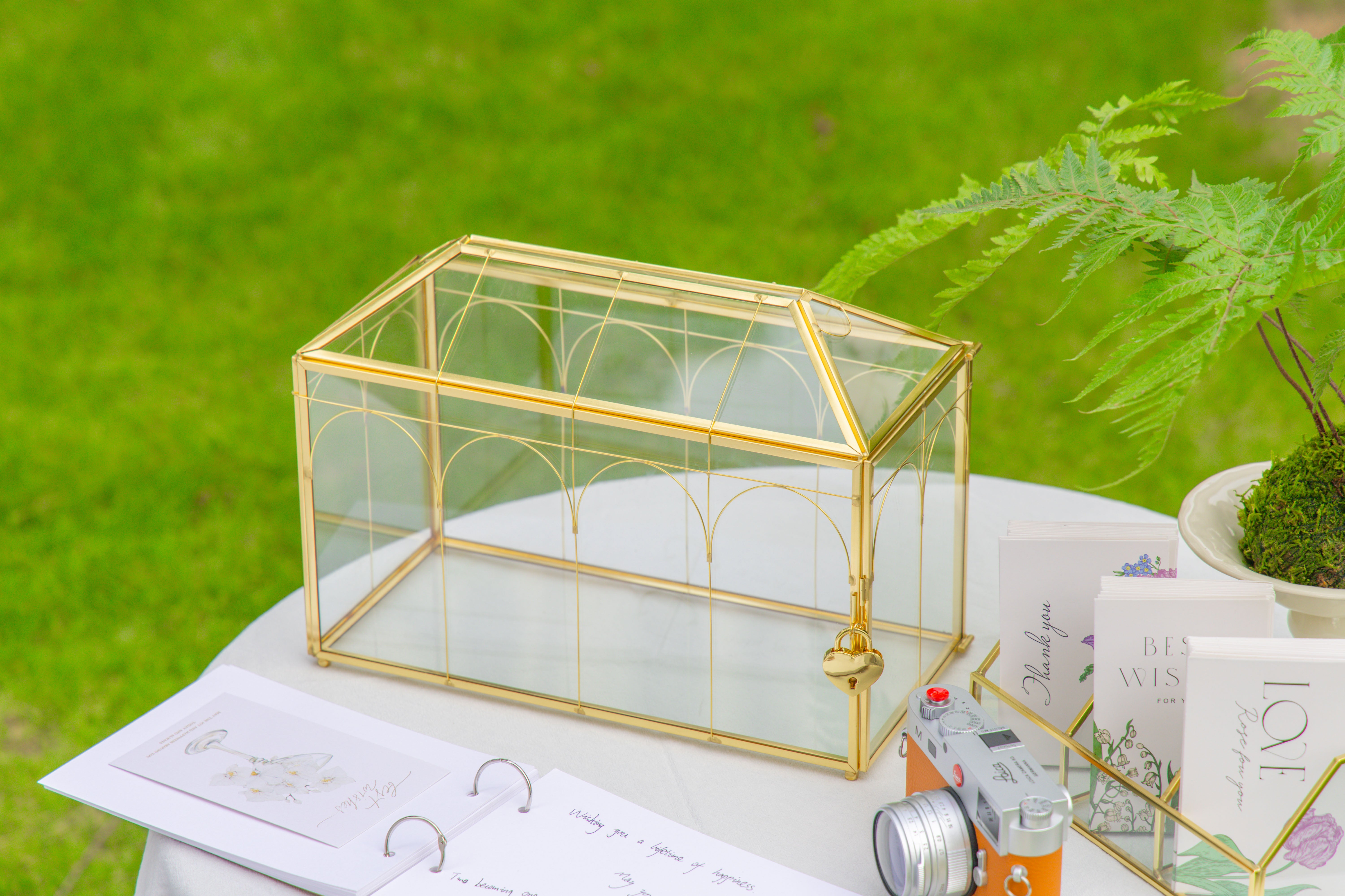 12.6" Handmade victorian Church  Gold Wedding Card Box with Slot and Lock - NCYPgarden