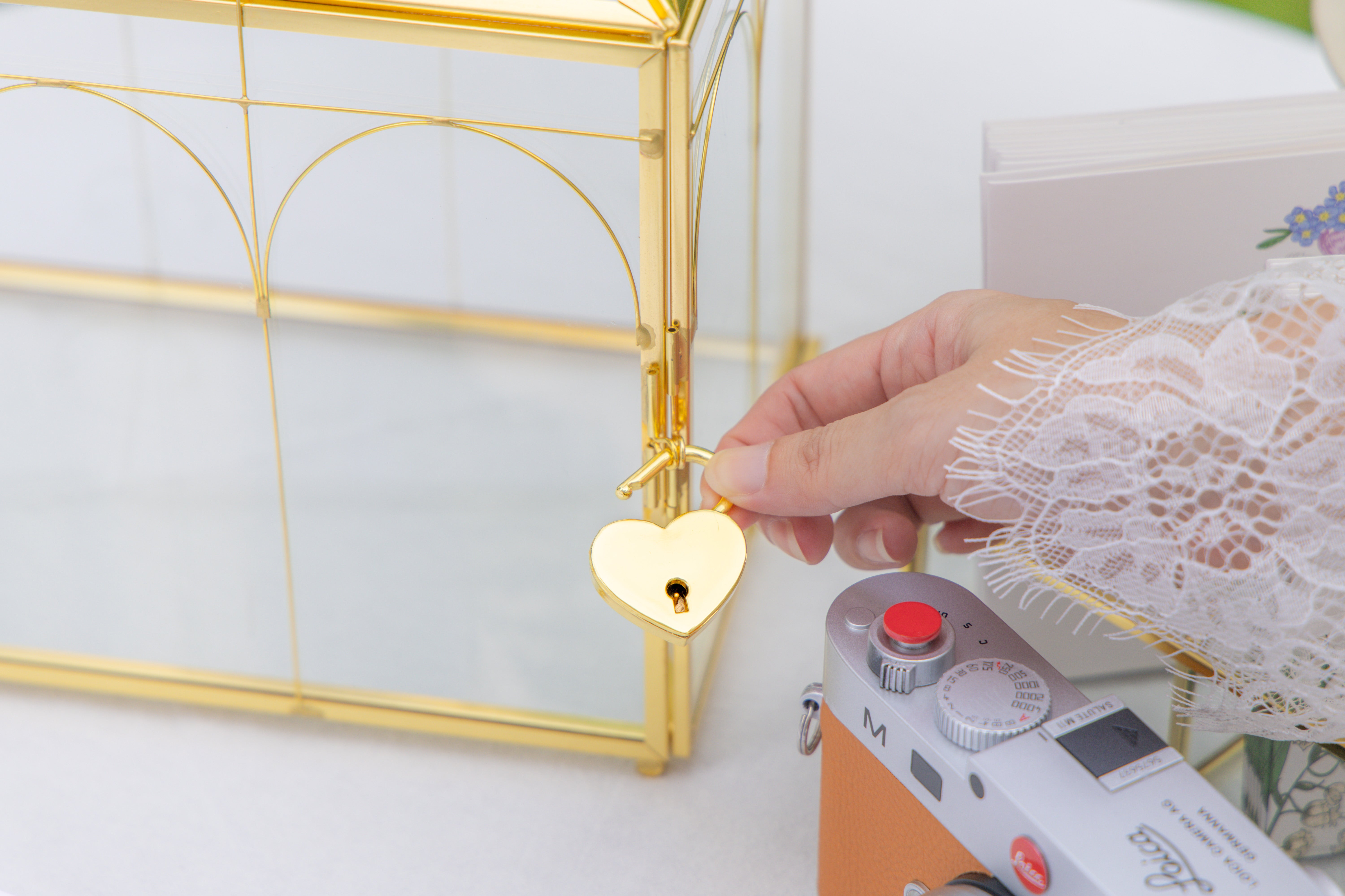 12.6" Handmade victorian Church  Gold Wedding Card Box with Slot and Lock - NCYPgarden