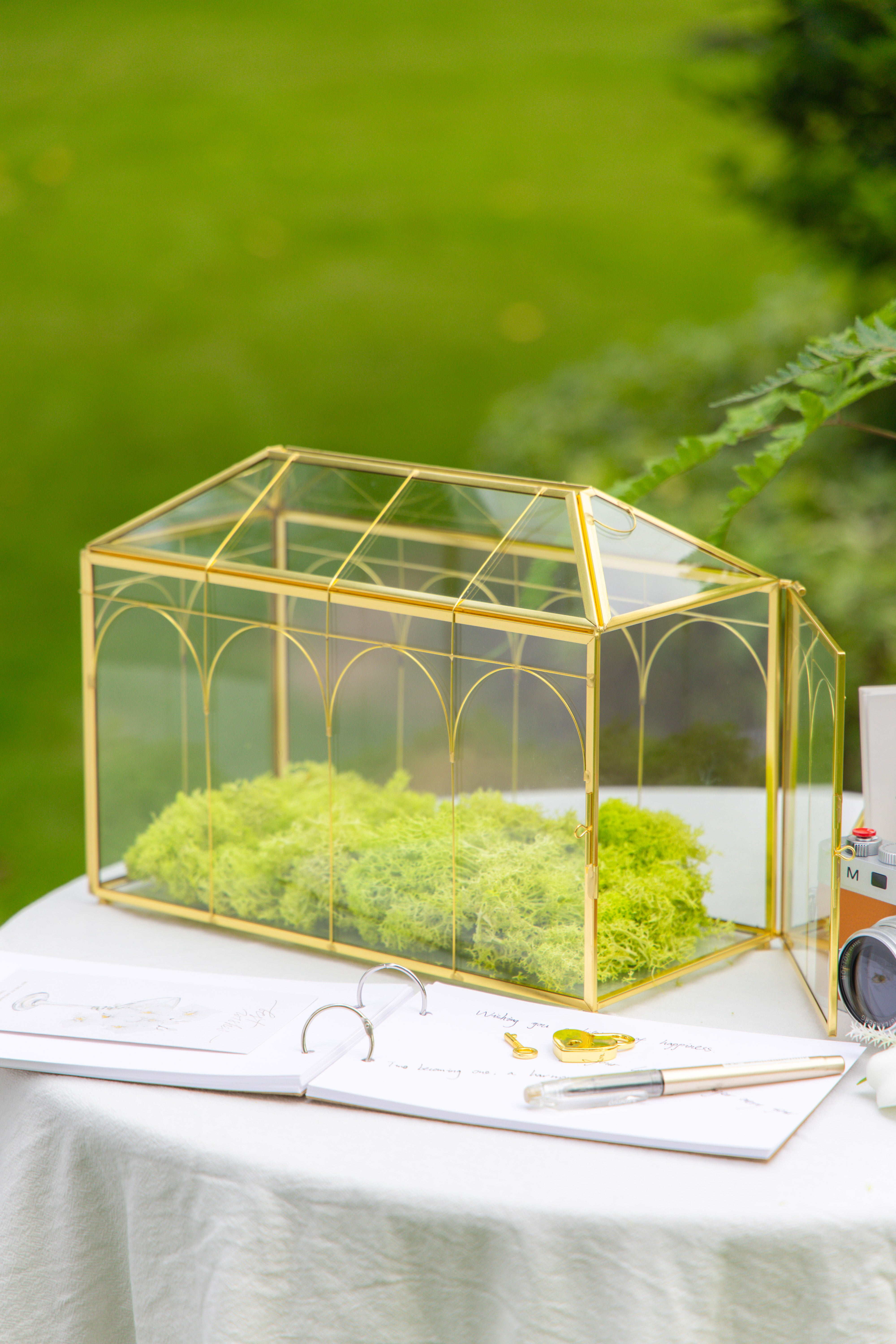 12.6" Handmade victorian Church  Gold Wedding Card Box with Slot and Lock - NCYPgarden