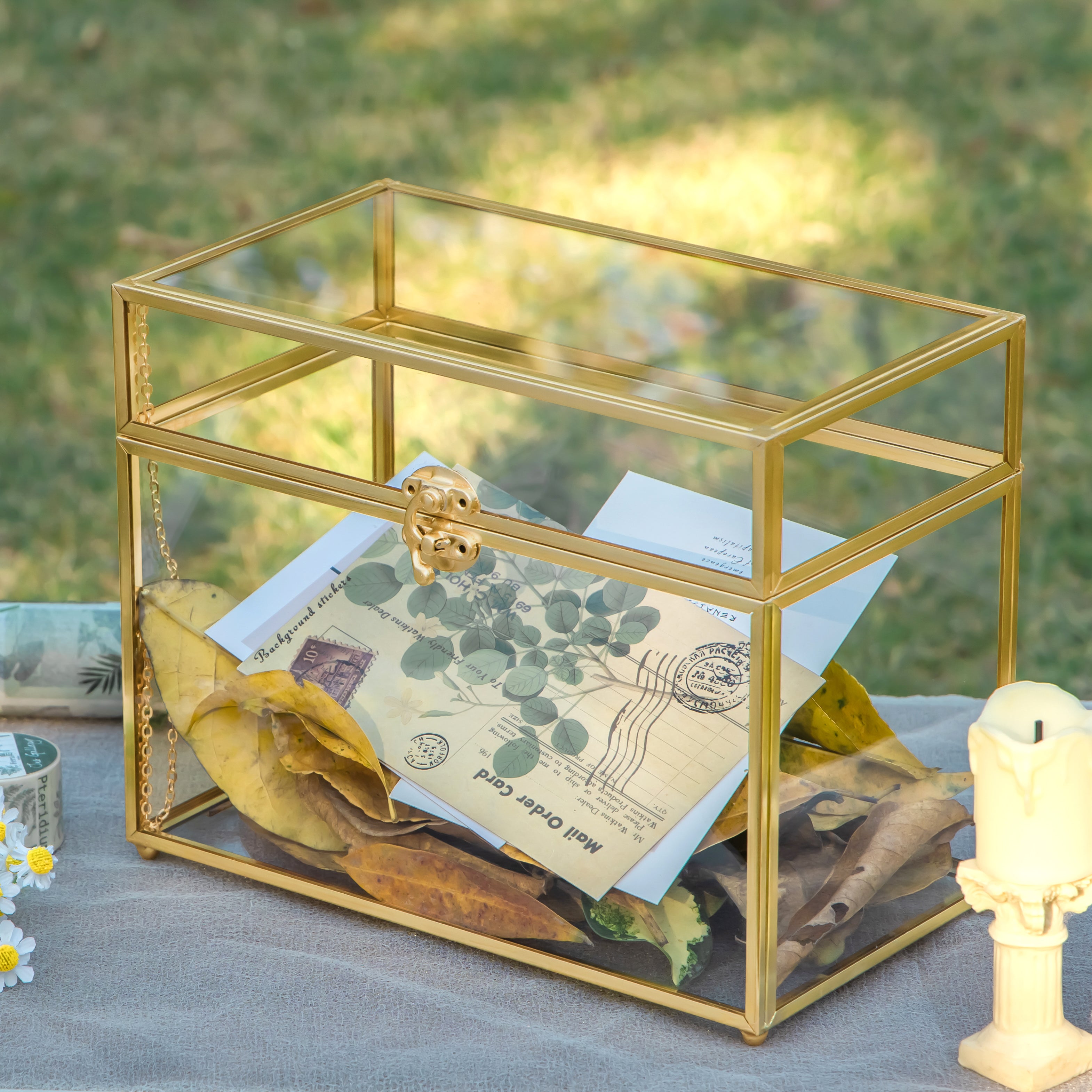 Handmade Vintage Geometric Glass Card Box Organizer Terrarium with Latch for Wedding Reception - NCYPgarden