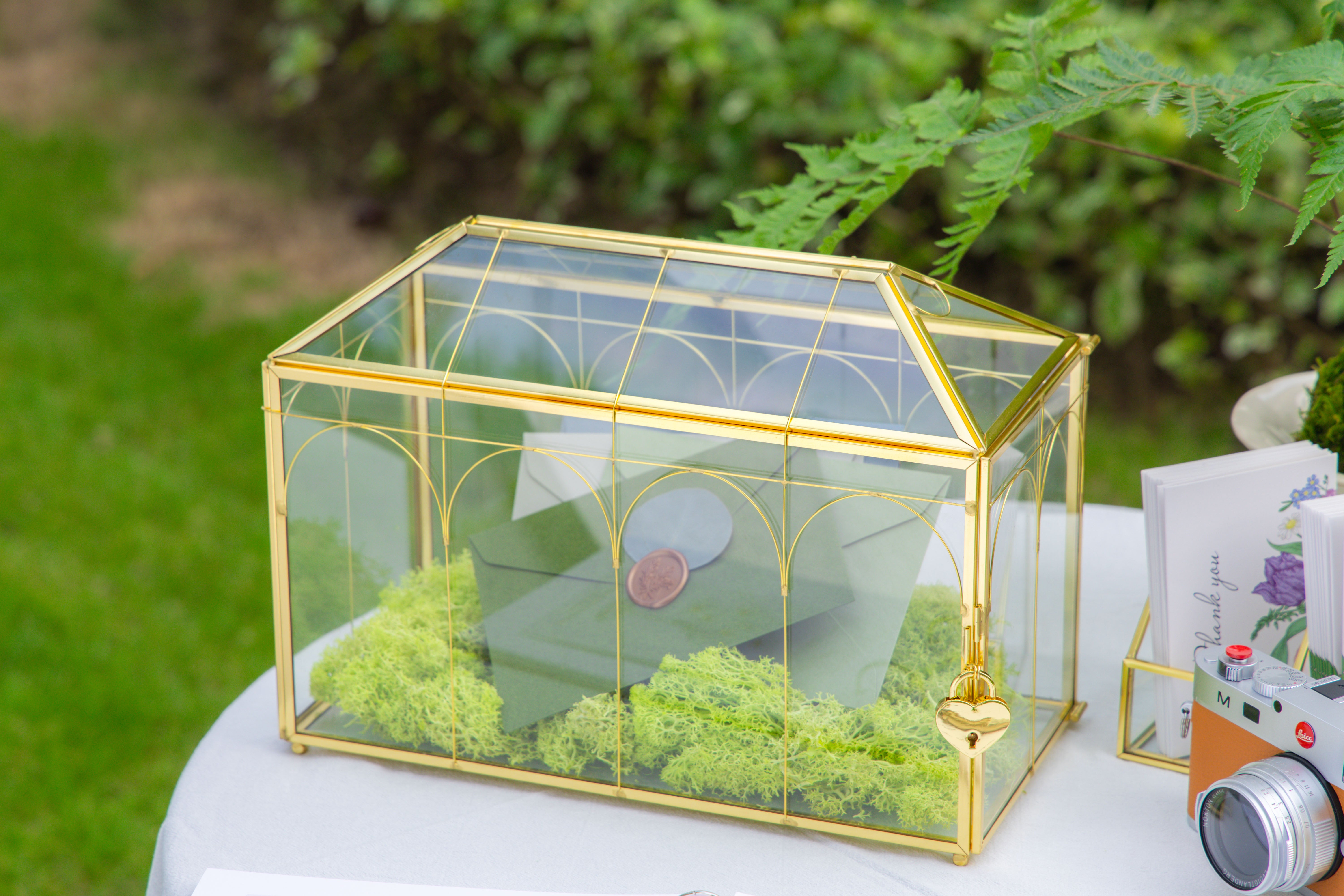 12.6" Handmade victorian Church  Gold Wedding Card Box with Slot and Lock - NCYPgarden