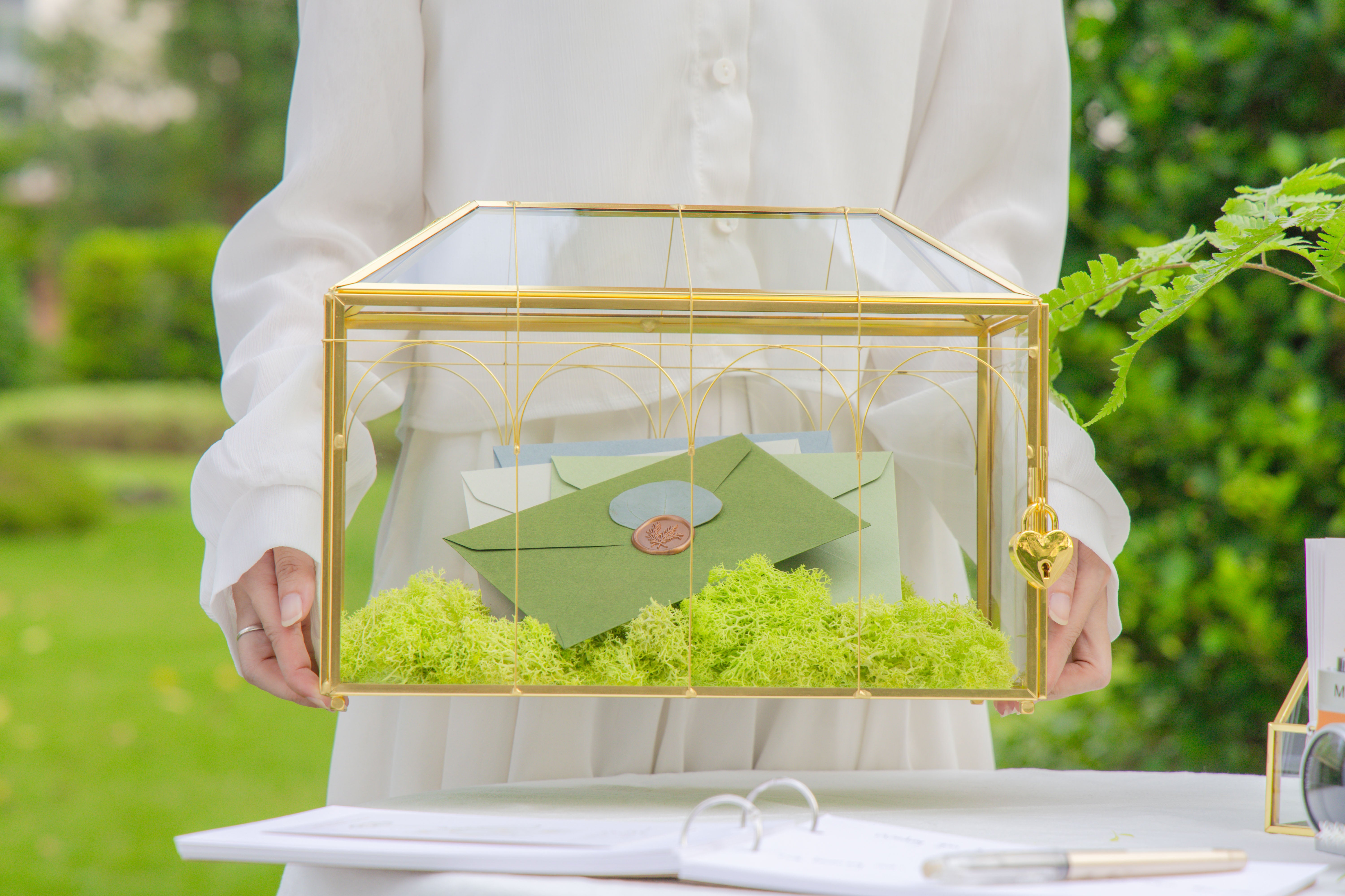 12.6" Handmade victorian Church  Gold Wedding Card Box with Slot and Lock - NCYPgarden