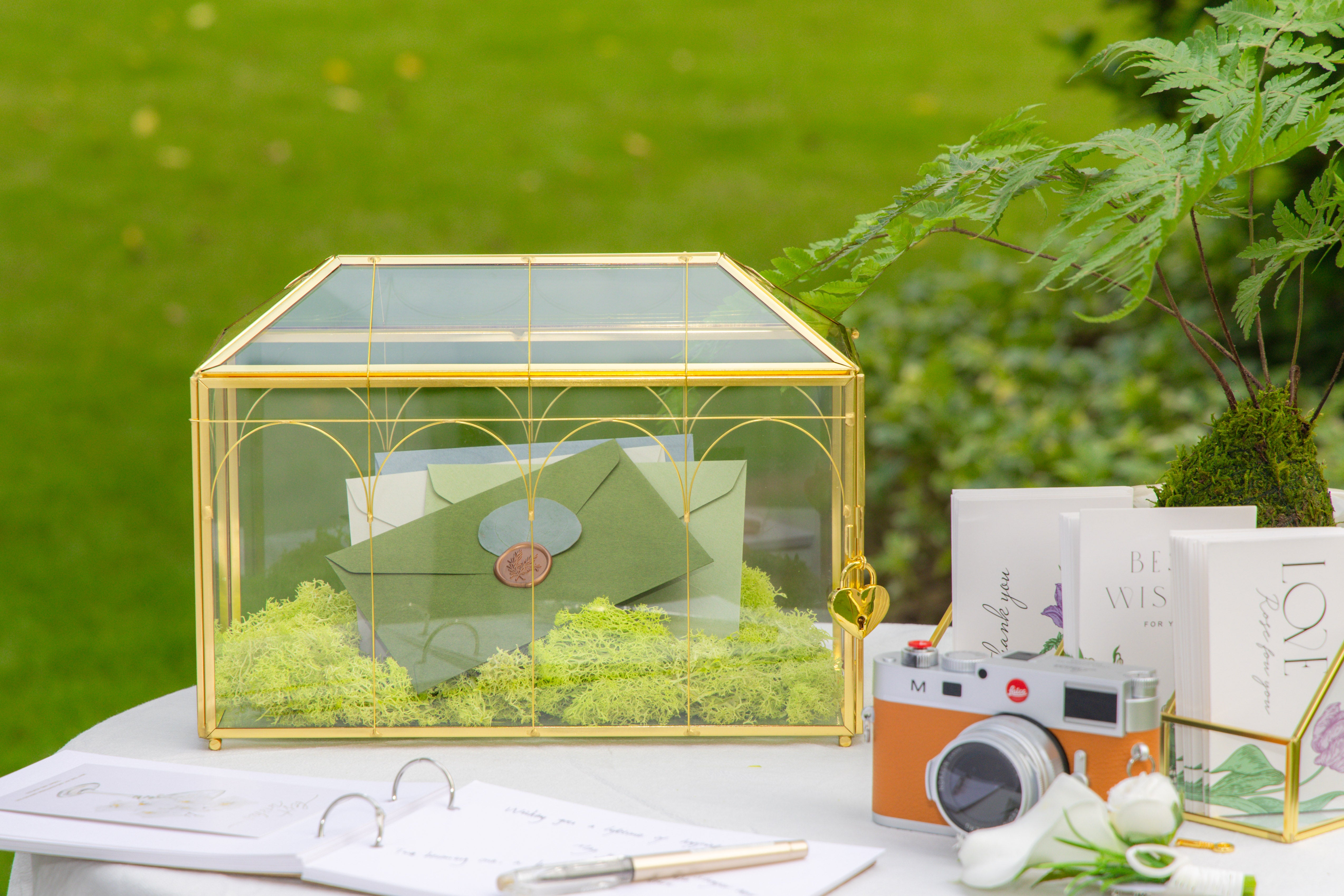 12.6" Handmade victorian Church  Gold Wedding Card Box with Slot and Lock - NCYPgarden