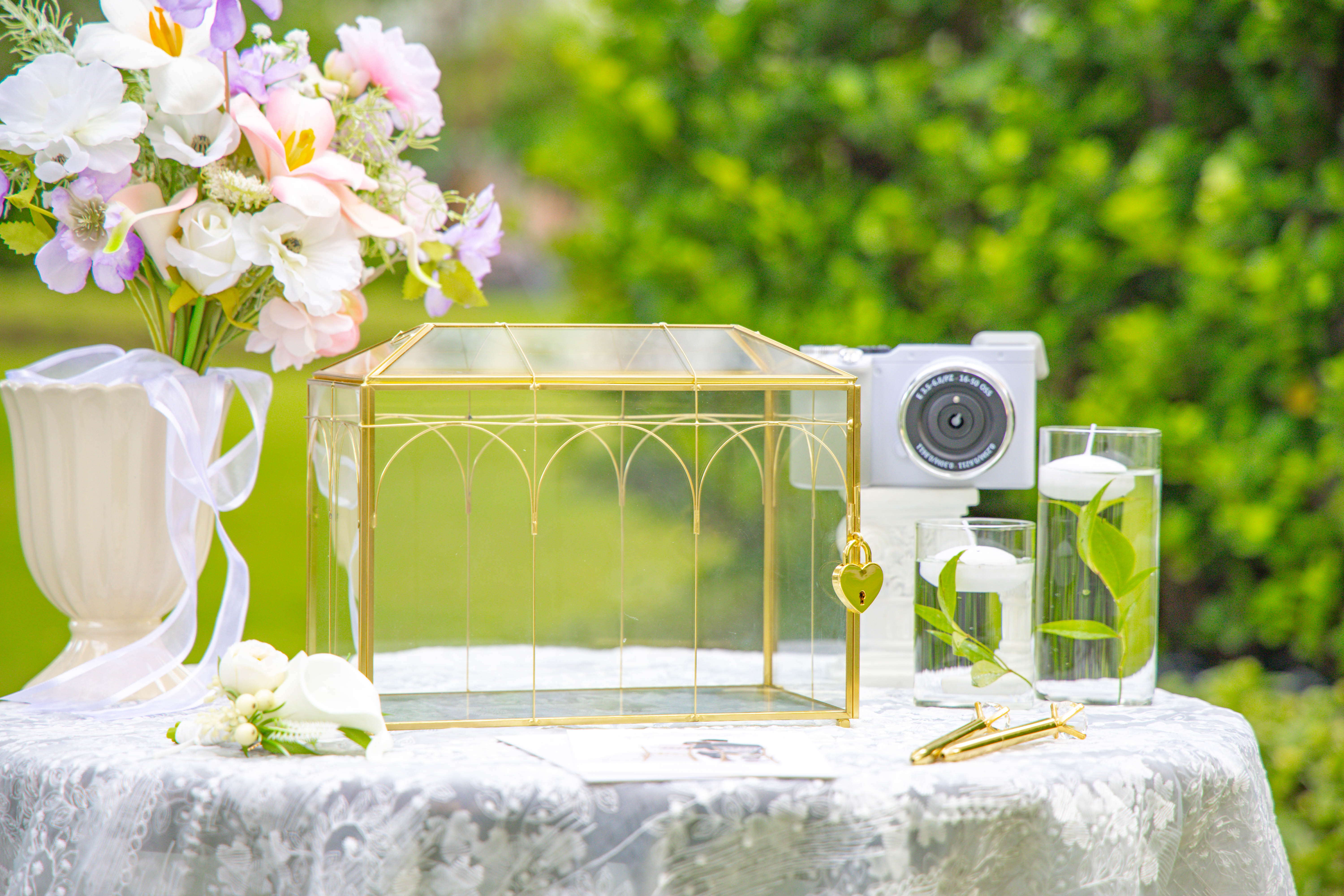 10.2" Handmade victorian Church  Gold Wedding Card Box with Slot and Lock - NCYPgarden