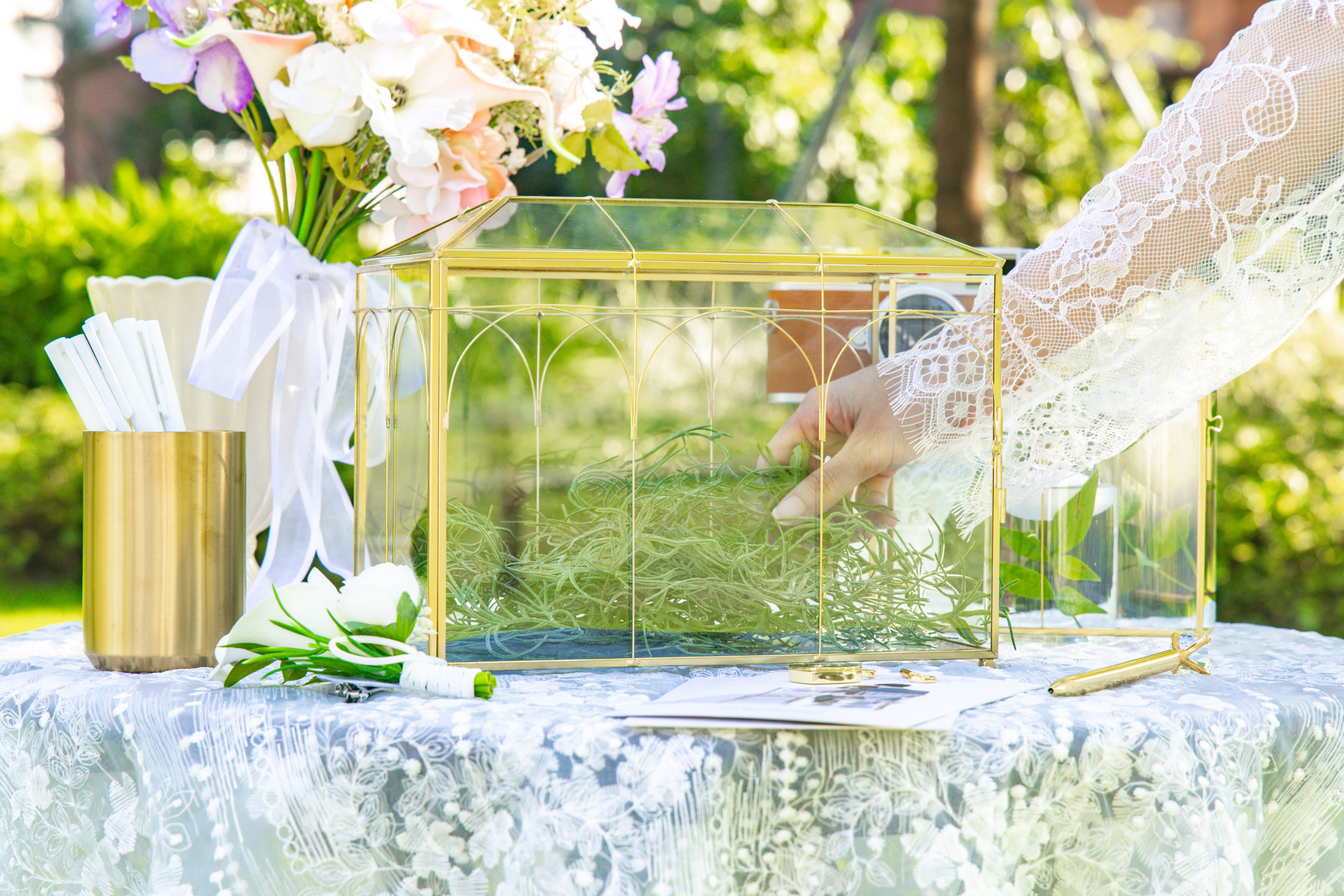 10.2" Handmade victorian Church  Gold Wedding Card Box with Slot and Lock - NCYPgarden