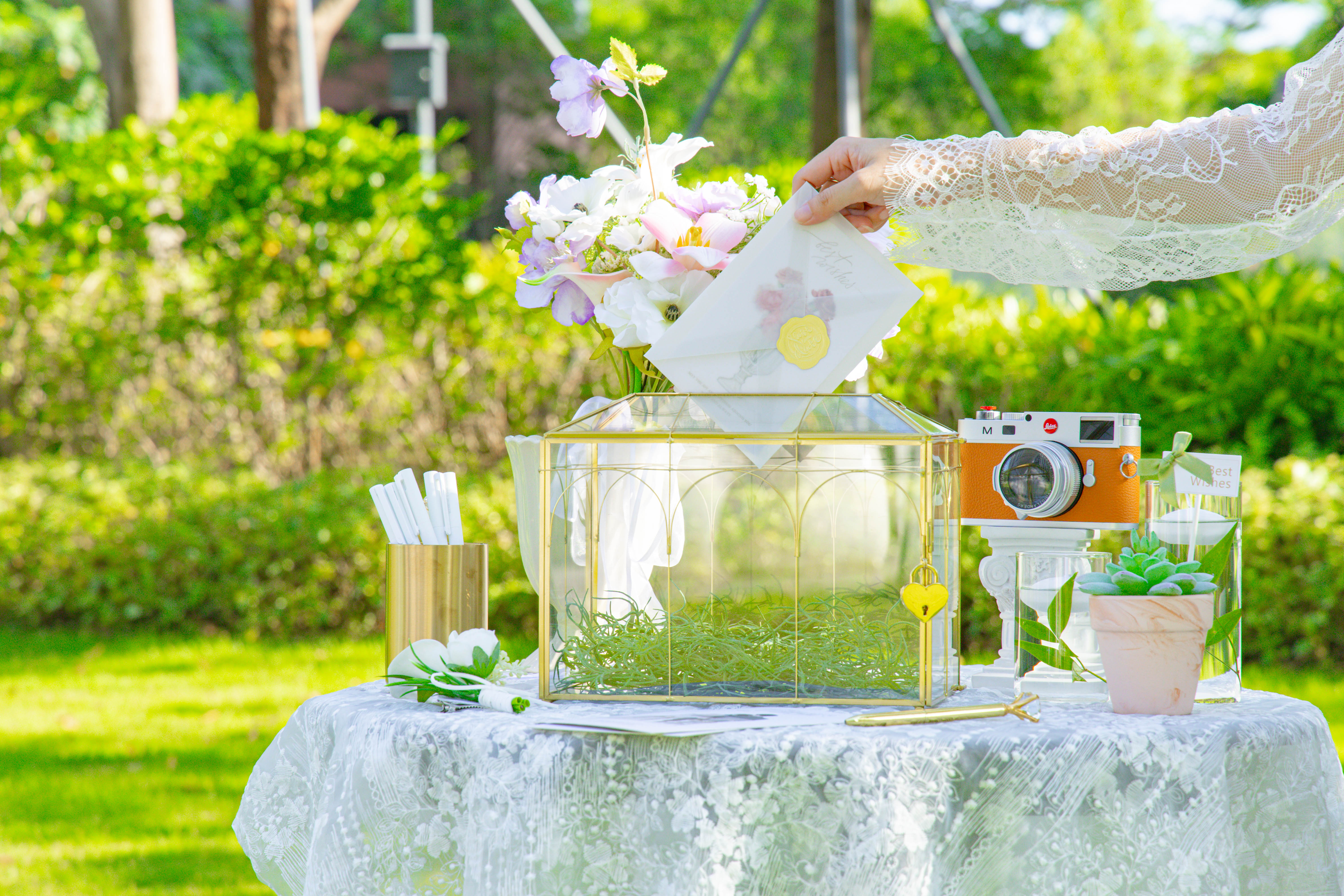 10.2" Handmade victorian Church  Gold Wedding Card Box with Slot and Lock - NCYPgarden