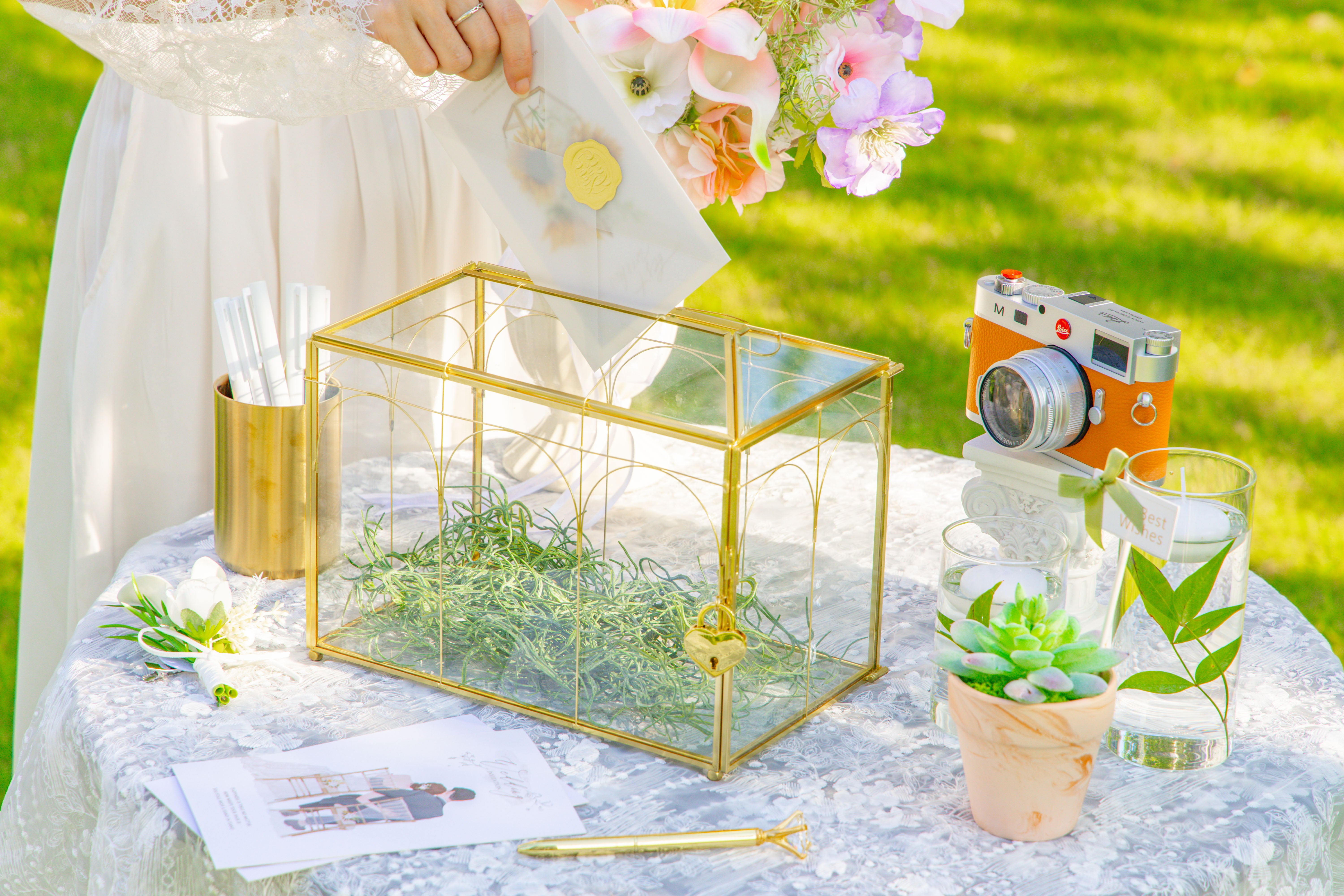 10.2" Handmade victorian Church  Gold Wedding Card Box with Slot and Lock - NCYPgarden