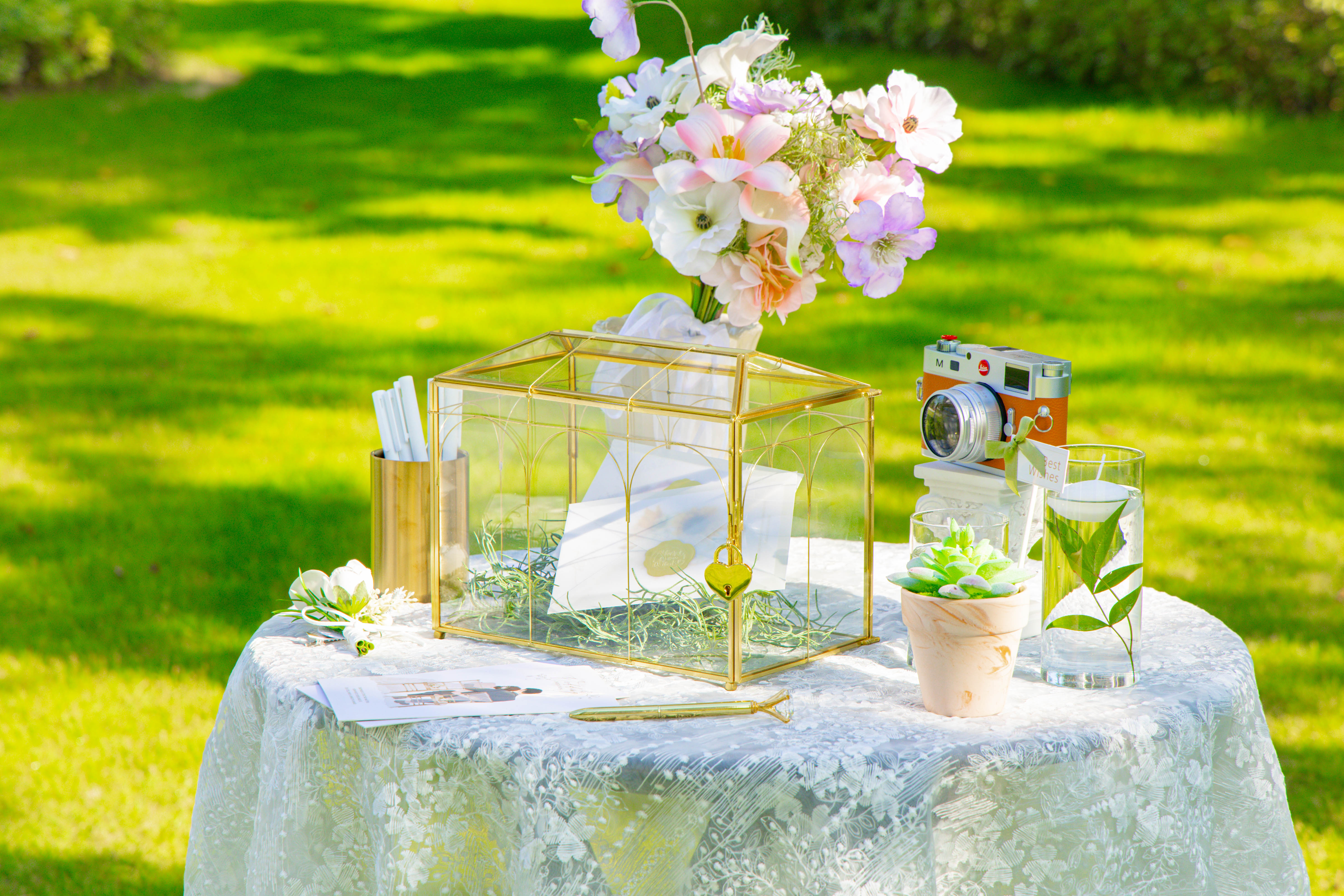 10.2" Handmade victorian Church  Gold Wedding Card Box with Slot and Lock - NCYPgarden